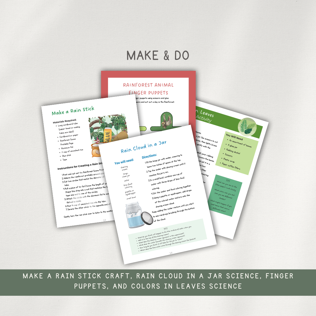Tropical Rainforest Themed Activity Pages - Digital Download - Chickadees Wooden Toys