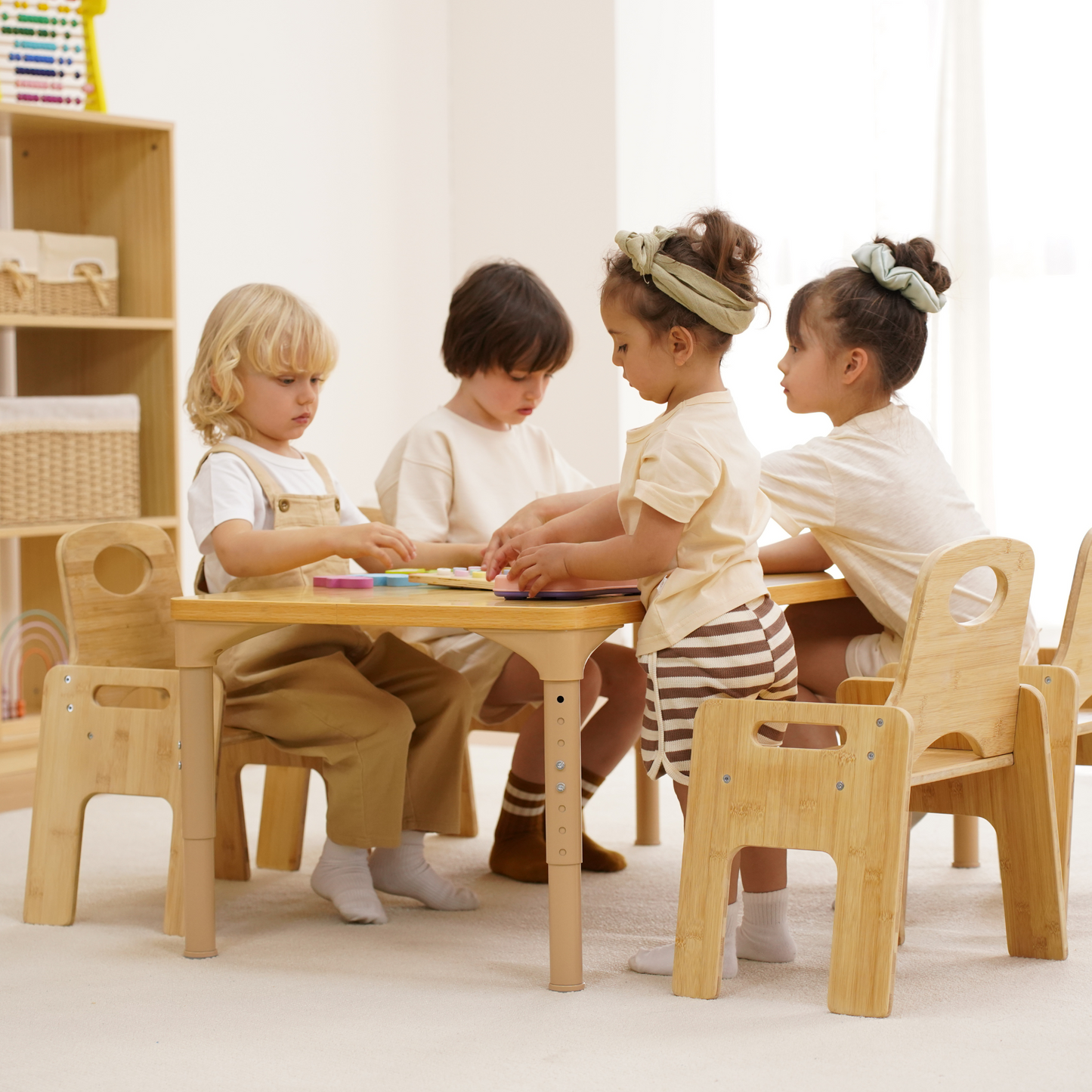 Avenlur Adrian Multi-Height Adjustable Wooden Table and Chairs Set - Montessori Inspired for Toddlers & Kids - Chickadees Wooden Toys