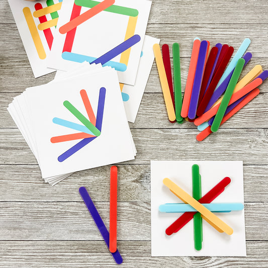 Stick Shapes - Rainbow Sticks & Pattern Cards - Chickadees Wooden Toys