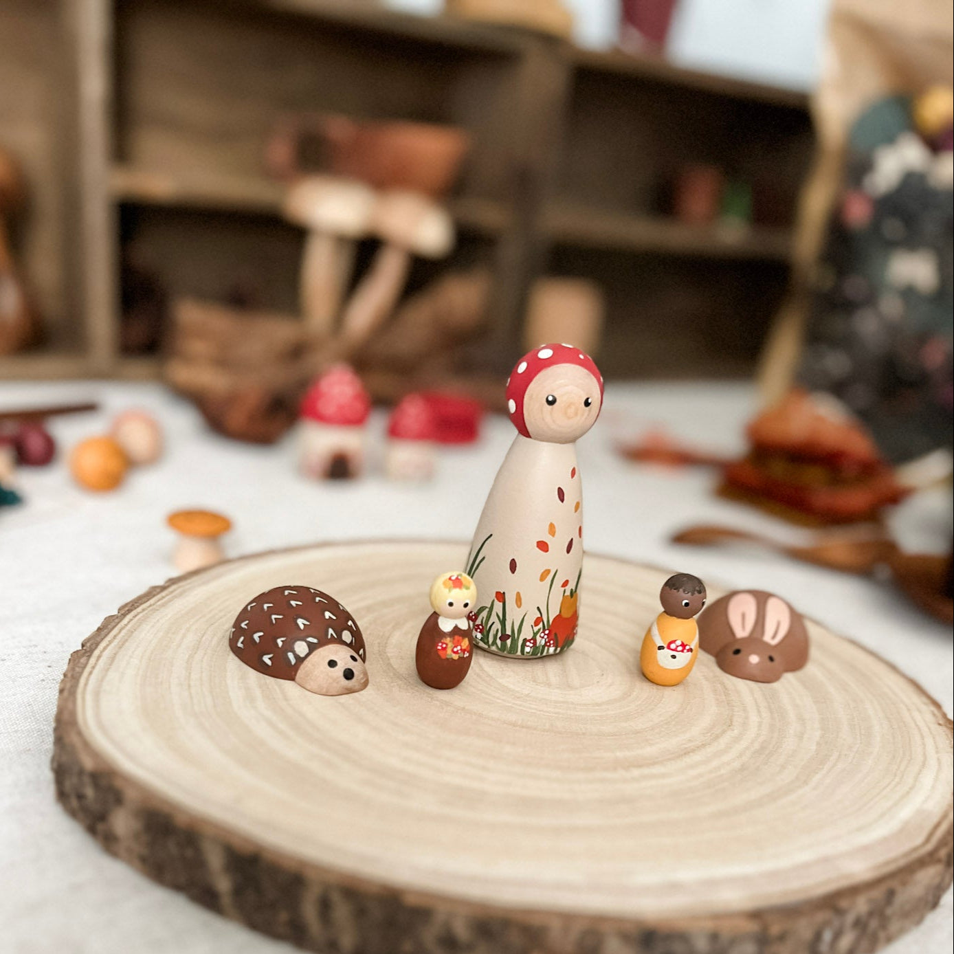 Mother Autumn, Woodland Friends, and Baby Peg Dolls