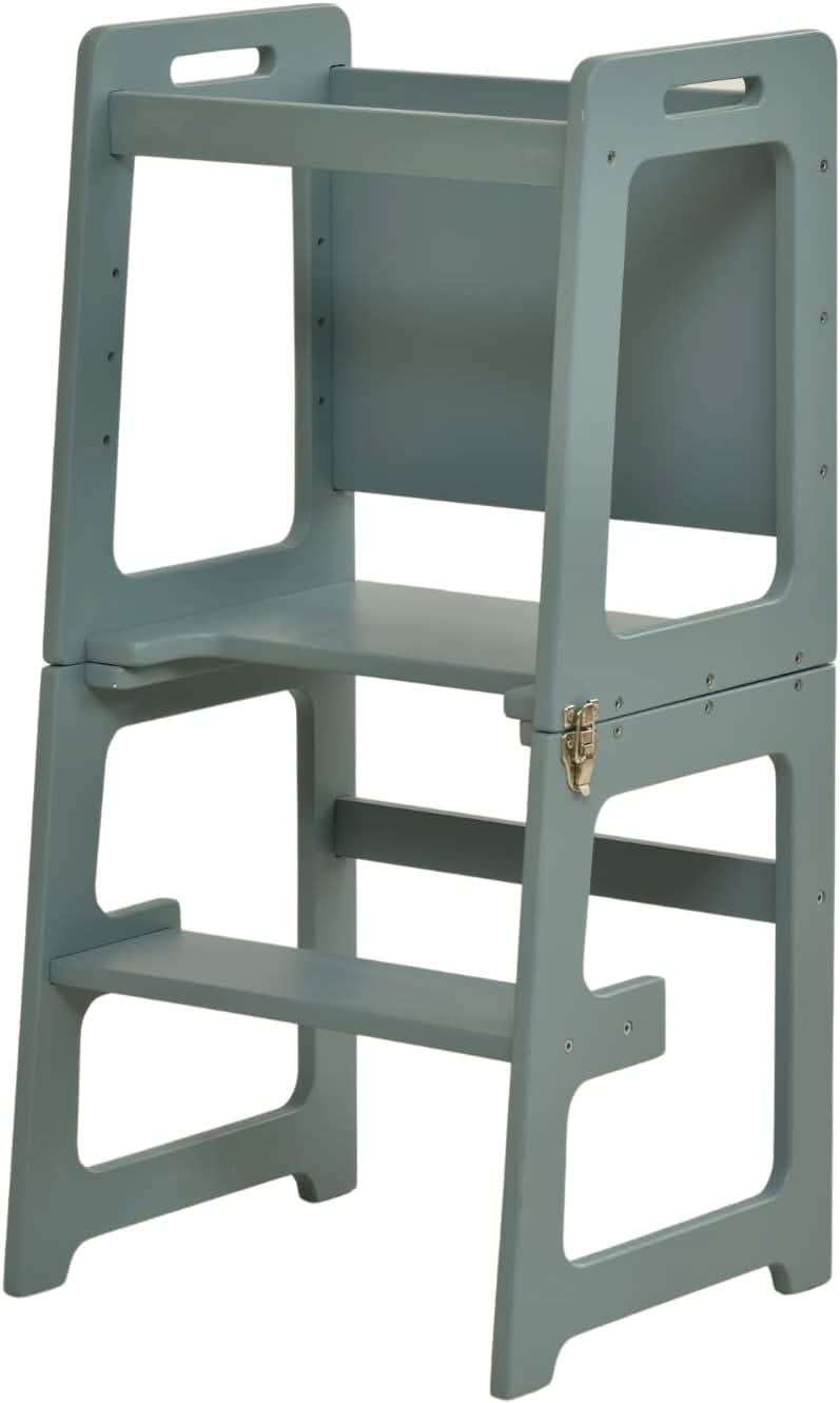 Date - 4 in 1 Kitchen Tower, Desk, Step Stool and Chalkboard - Chickadees Wooden Toys