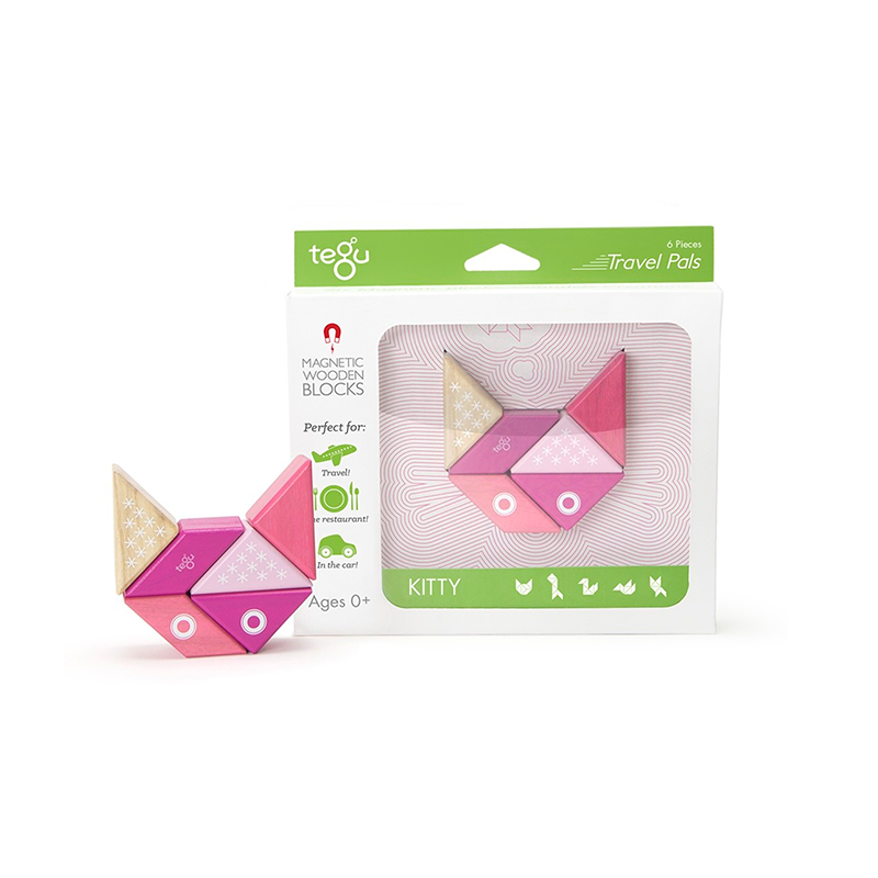Travel Pals - Kitty <br>Magnetic Wooden Blocks <br>6 pieces - Chickadees Wooden Toys