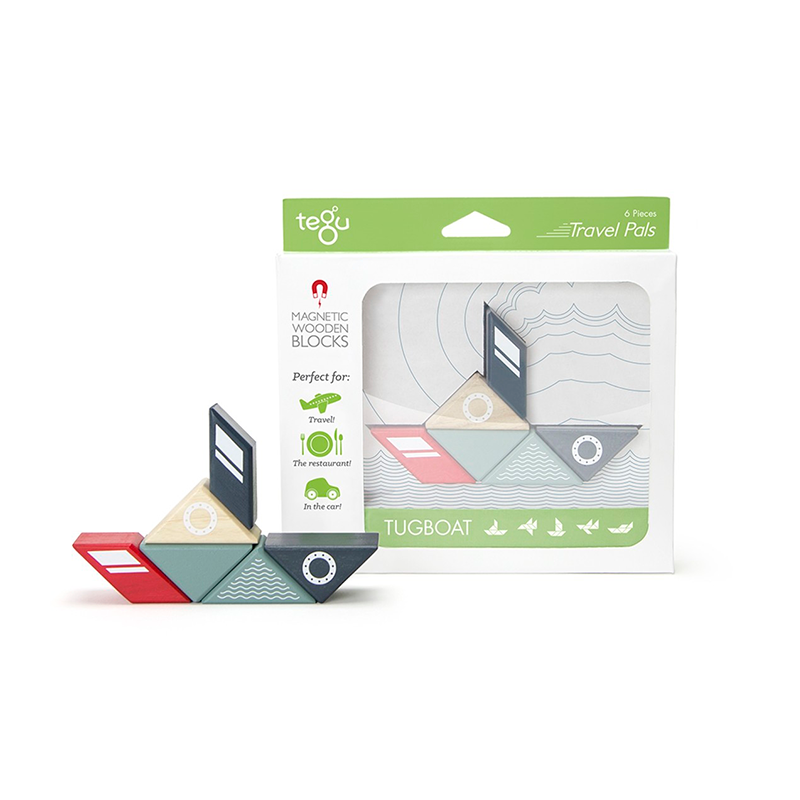 Travel Pals - Tugboat <br>Magnetic Wooden Blocks <br>6 pieces - Chickadees Wooden Toys