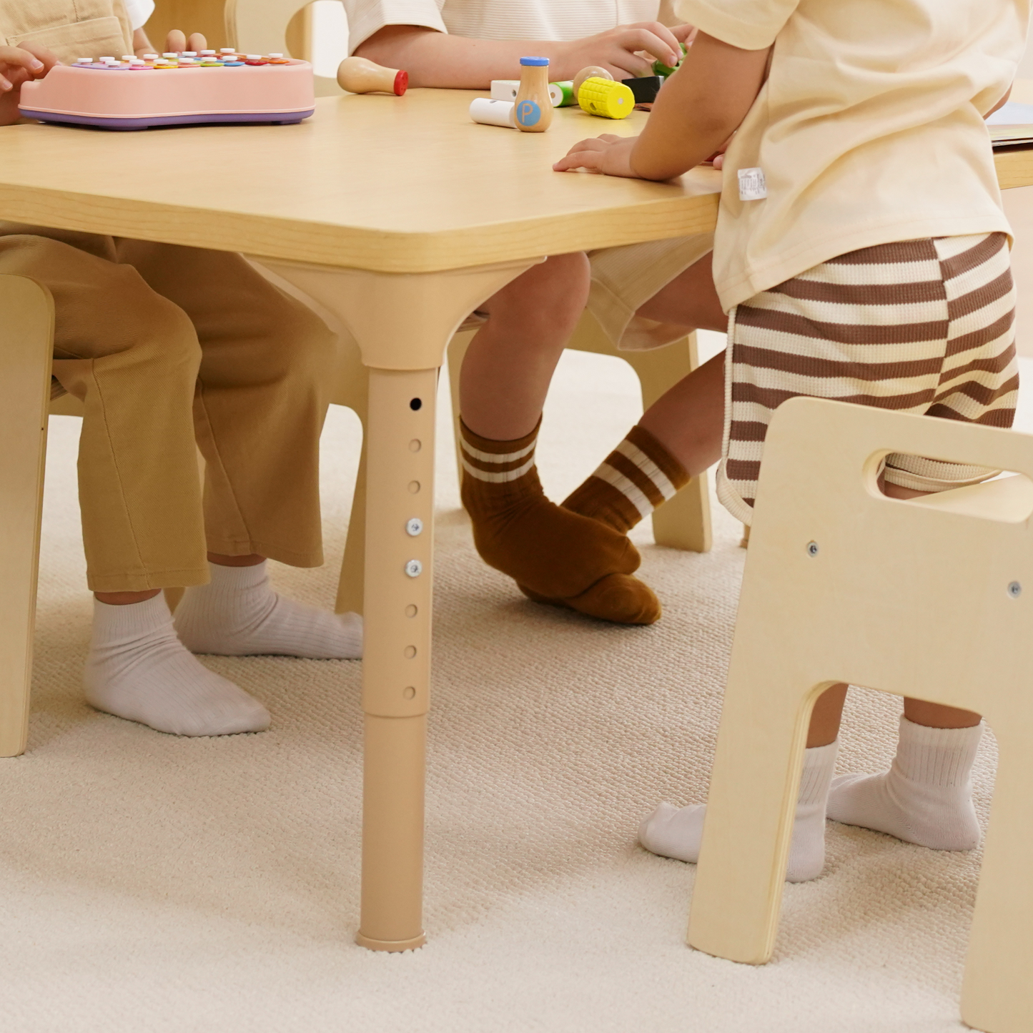 Avenlur Adrian Multi-Height Adjustable Wooden Table and Chairs Set - Montessori Inspired for Toddlers & Kids - Chickadees Wooden Toys
