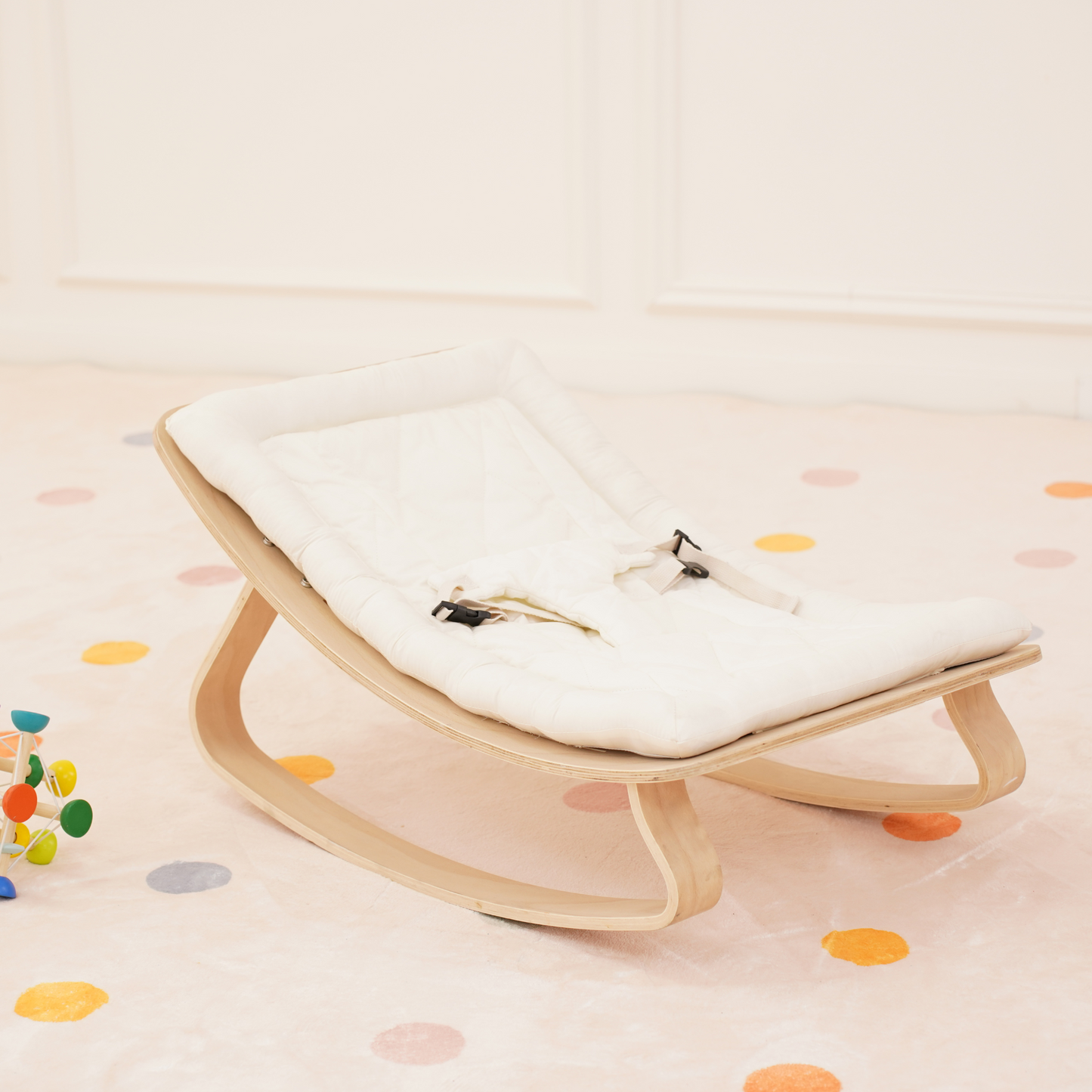 Avenlur Nest Wooden Baby Rocker – Natural Infant Lounger with Soft Padded Seat - Chickadees Wooden Toys