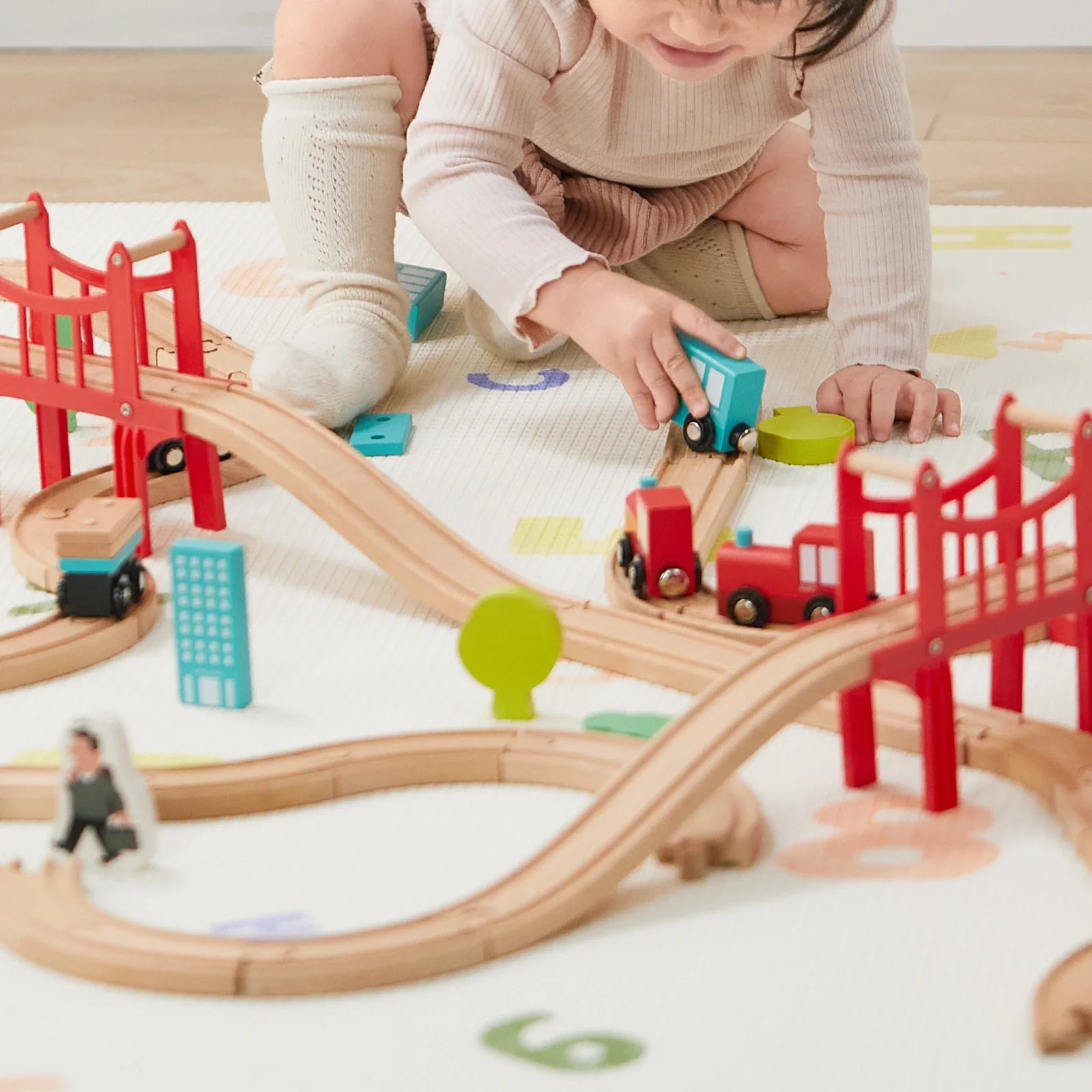 Tiny Land® Wooden Train Set for Children 39 Pcs - Chickadees Wooden Toys