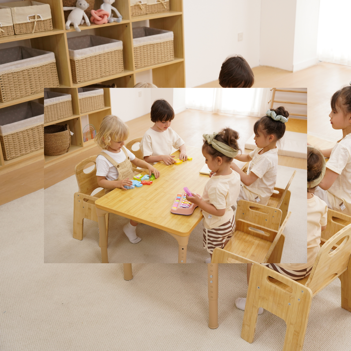 Avenlur Adrian Multi-Height Adjustable Wooden Table and Chairs Set - Montessori Inspired for Toddlers & Kids - Chickadees Wooden Toys