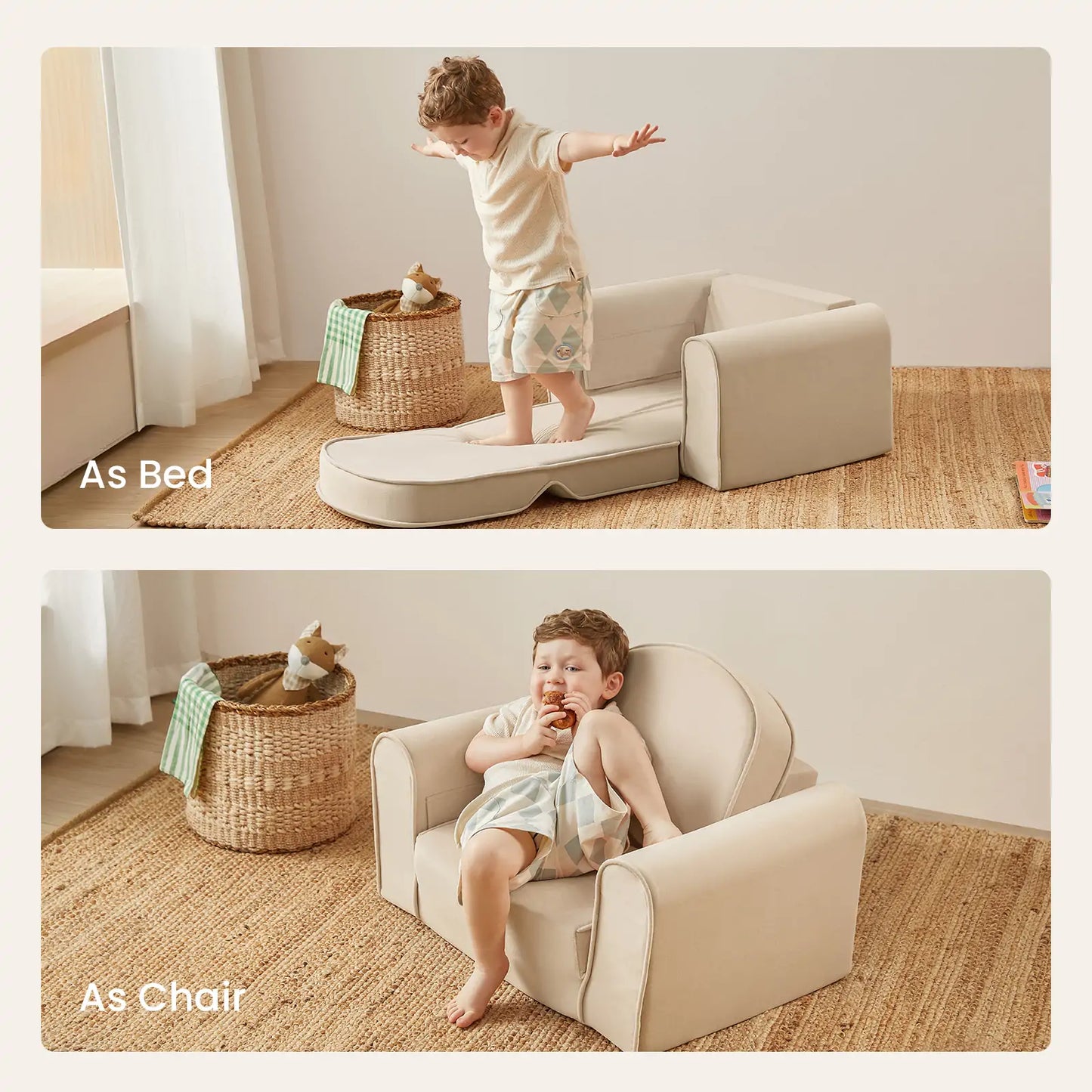 Tiny Land® GentleSnug Kid Chair - Beige White - Chickadees Wooden Toys