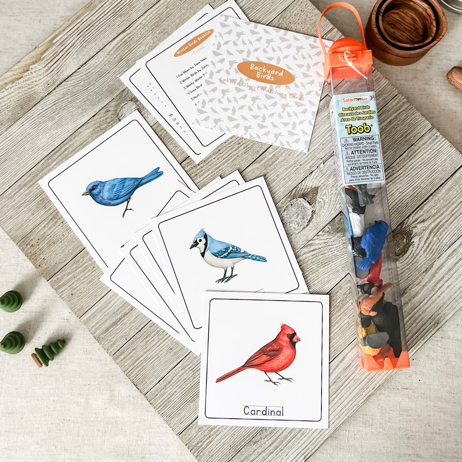 Backyard Birds Matching - Cards & Figures - Chickadees Wooden Toys