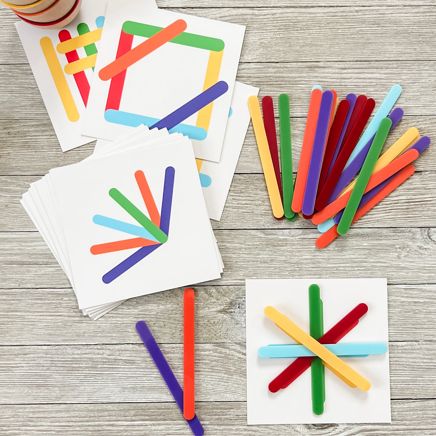 Stick Shapes - Rainbow Sticks & Pattern Cards - Chickadees Wooden Toys