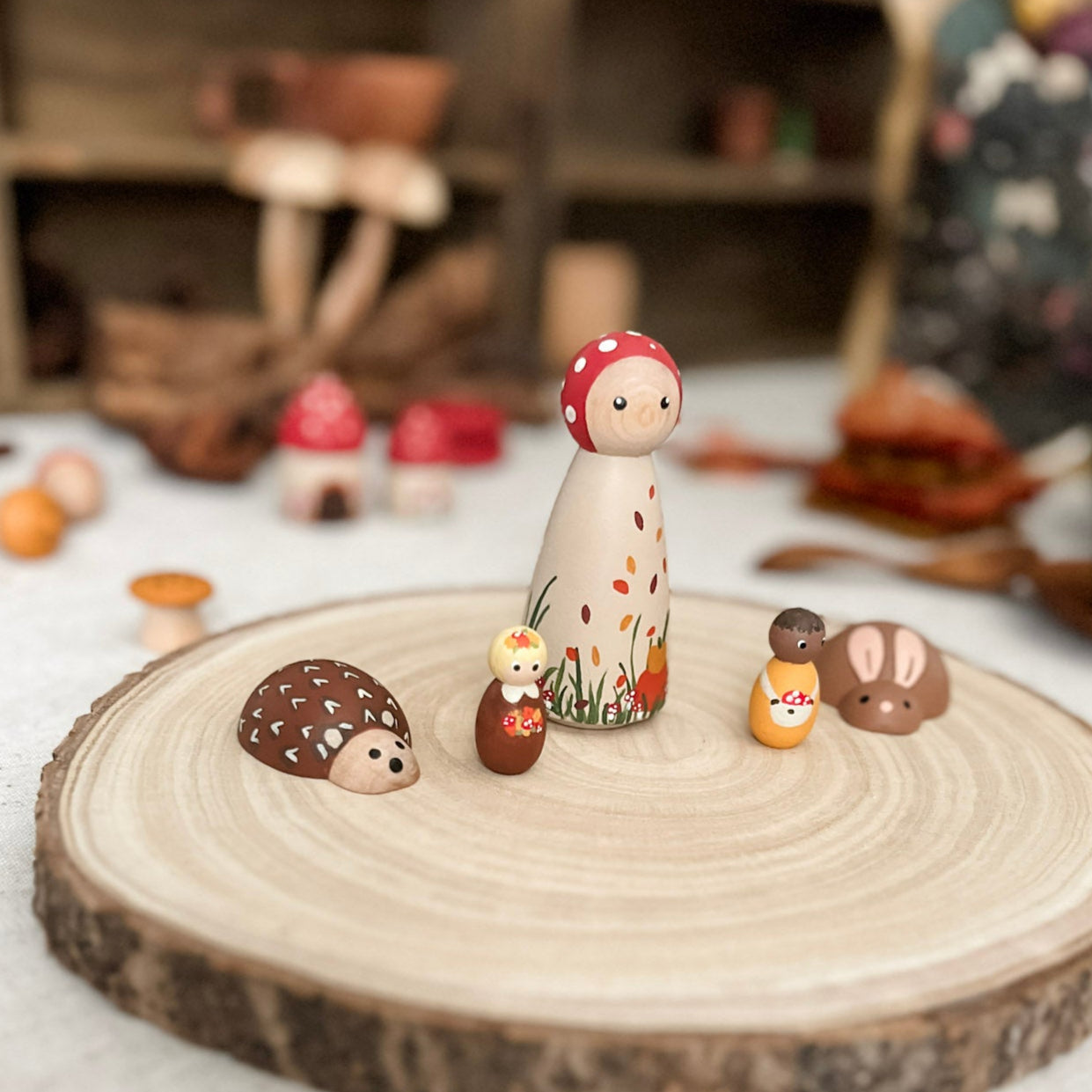 Mother Autumn, Woodland Friends, and Baby Peg Dolls