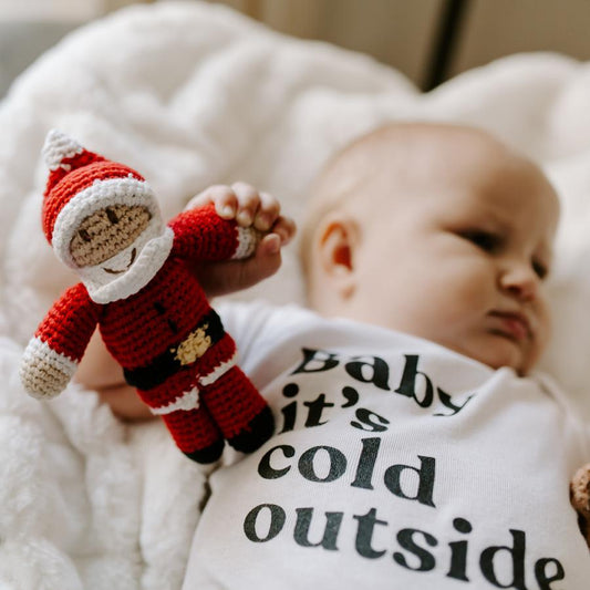 Handmade Fair Trade Santa Rattle – Organic Cotton Delight - Chickadees Wooden Toys