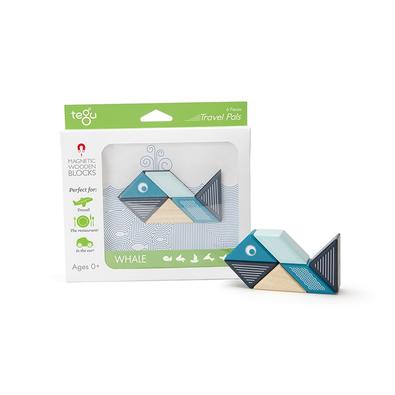 Travel Pals - Whale <br>Magnetic Wooden Blocks <br>6 pieces - Chickadees Wooden Toys