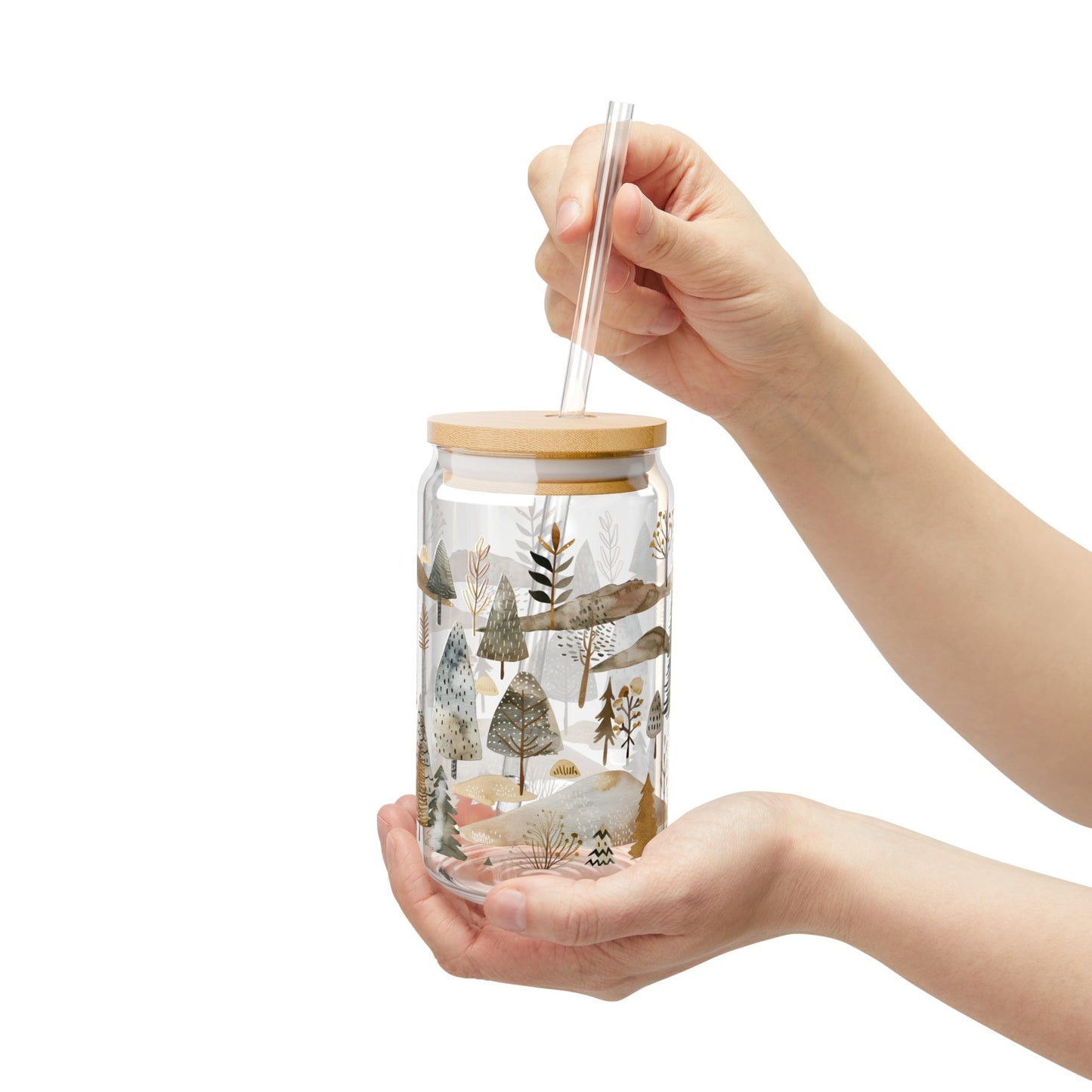 Nature-Inspired Sipper Glass - 16oz with Eco-Friendly Bamboo Lid