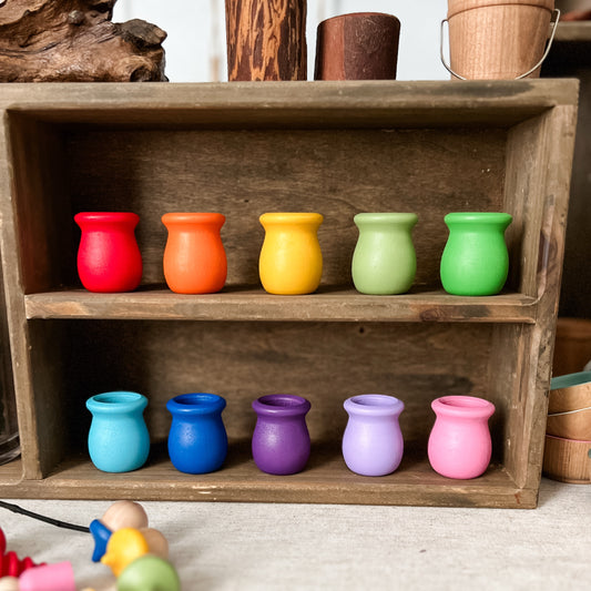 10 Rainbow Pots - Chickadees Wooden Toys