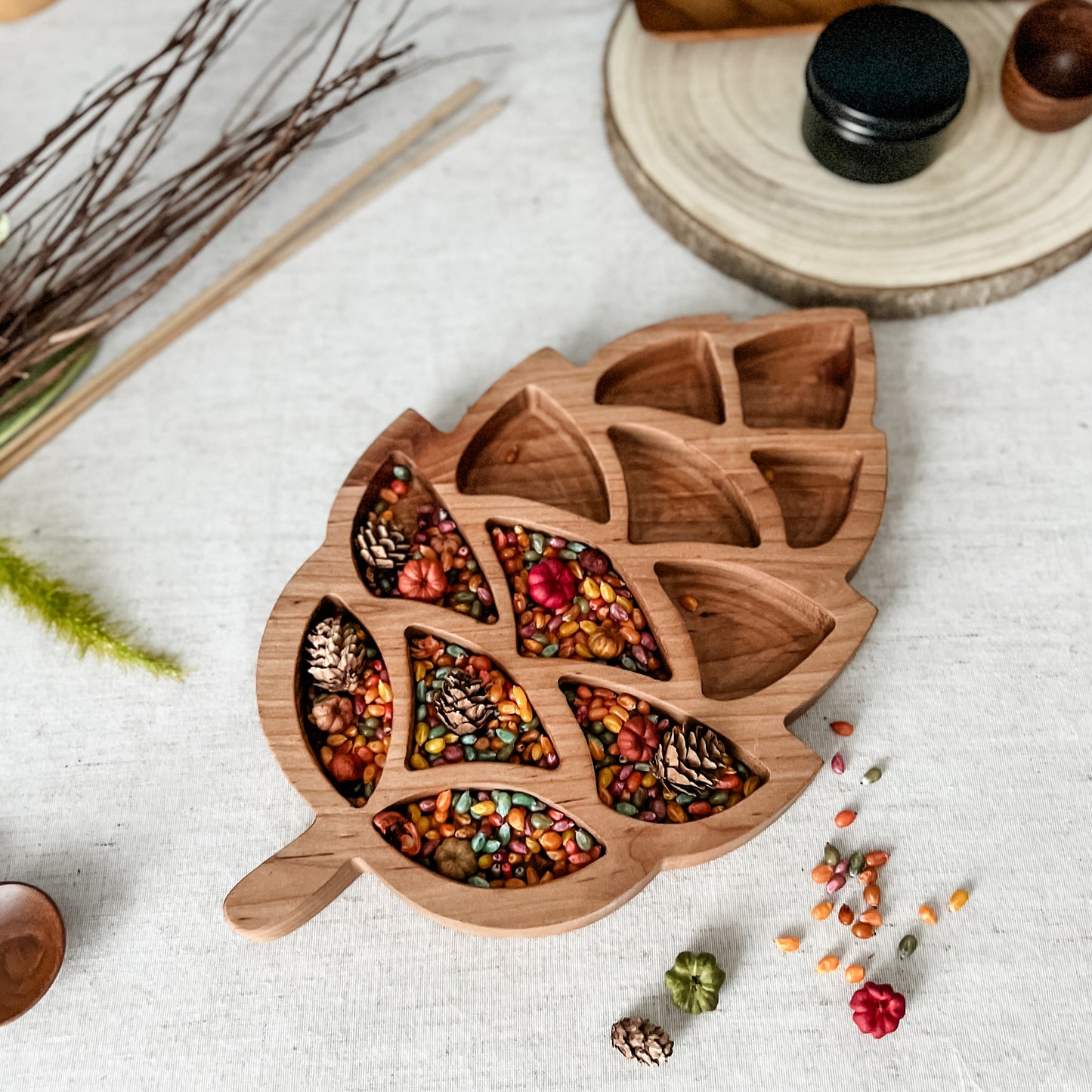 12 inch Wooden Pinecone Tray