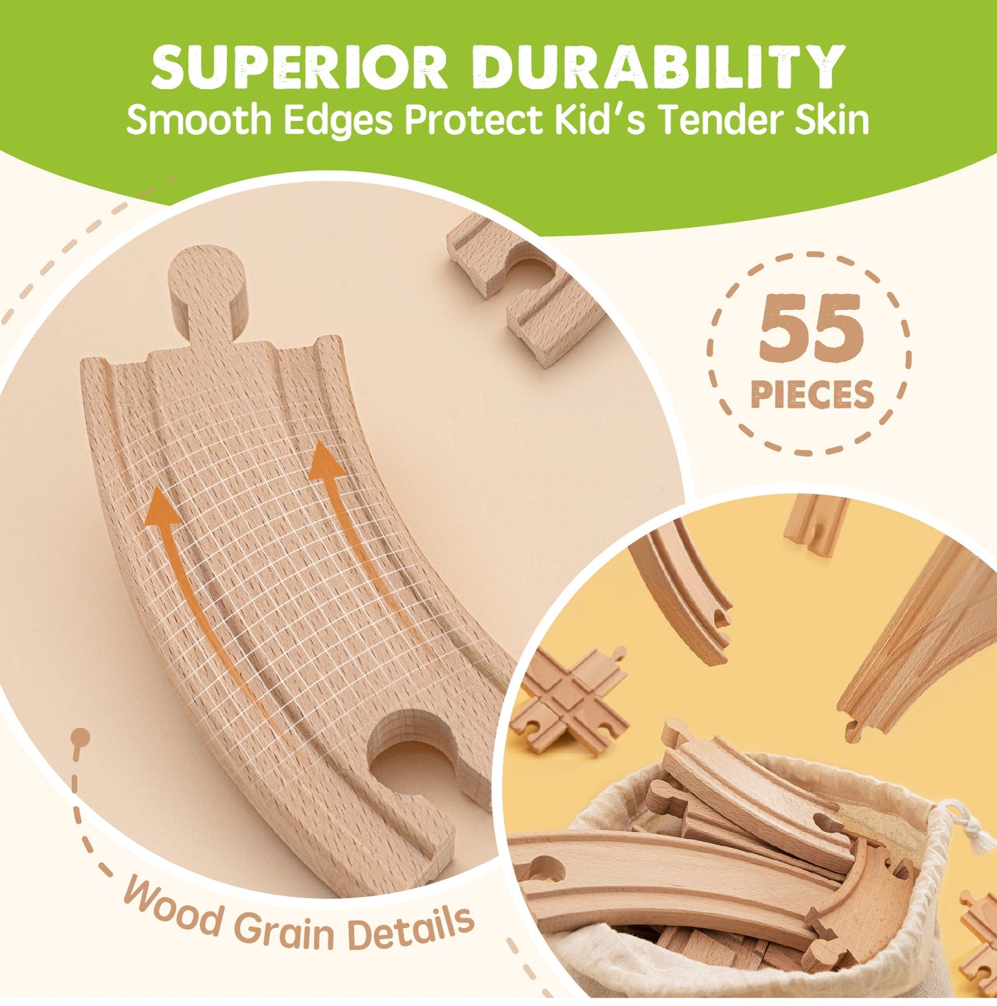 Tiny Land® Wooden Track Trains 55 Pcs