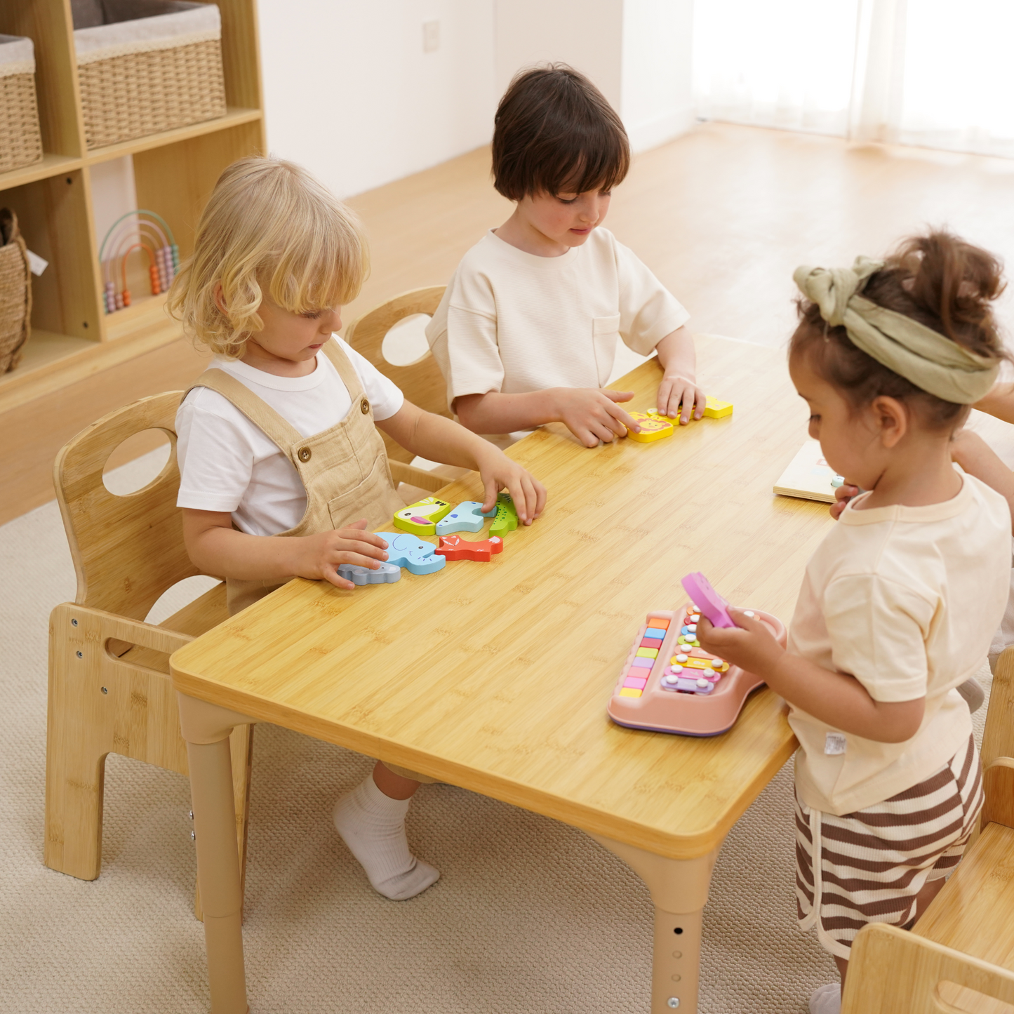 Avenlur Adrian Multi-Height Adjustable Wooden Table and Chairs Set - Montessori Inspired for Toddlers & Kids - Chickadees Wooden Toys
