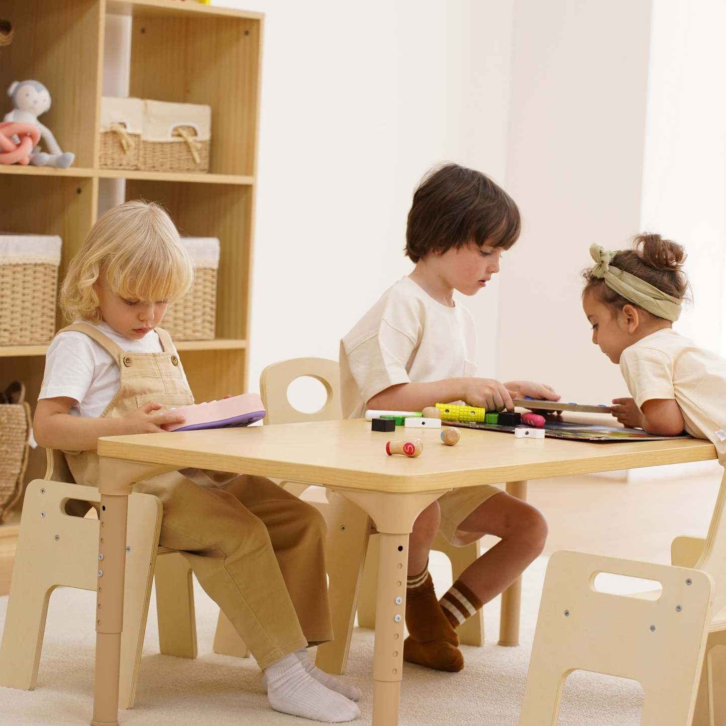 Avenlur Adrian Multi-Height Adjustable Wooden Table and Chairs Set - Montessori Inspired for Toddlers & Kids - Chickadees Wooden Toys