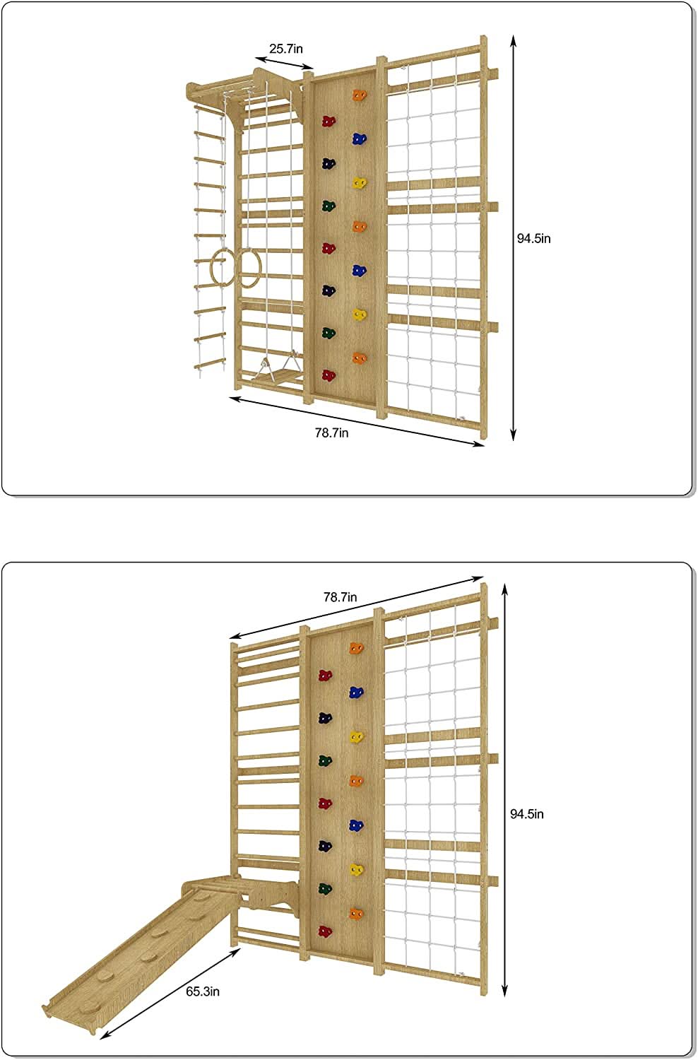 Walnut 9-in-1 Swedish Ladder Wall Gym | Indoor Wooden Climber & Activity Set for Kids - Chickadees Wooden Toys