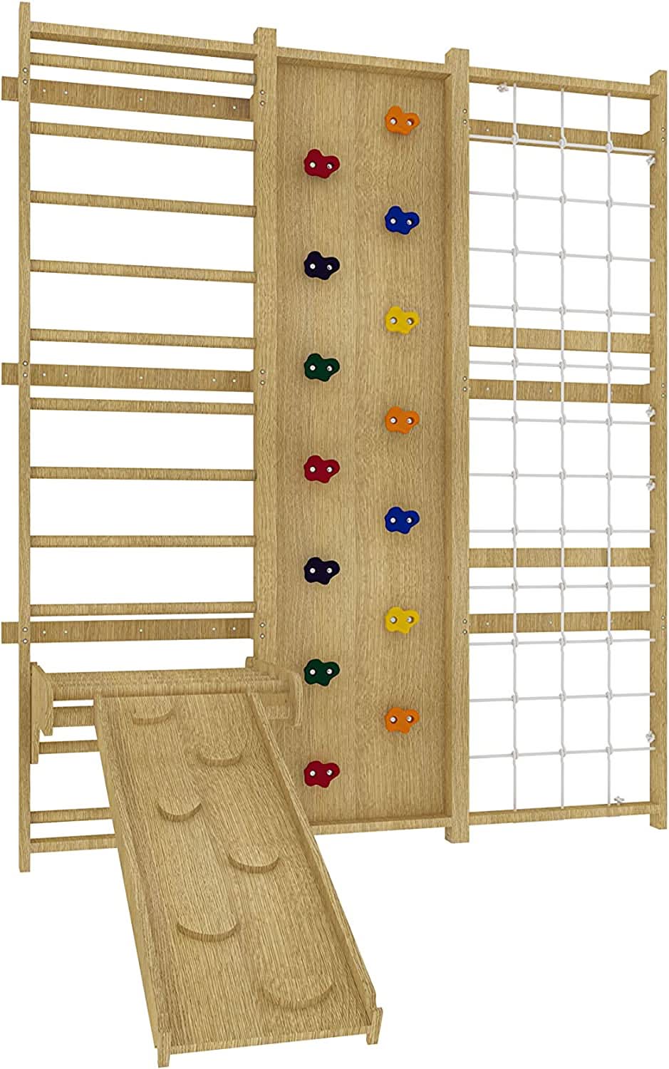 Walnut 9-in-1 Swedish Ladder Wall Gym | Indoor Wooden Climber & Activity Set for Kids - Chickadees Wooden Toys