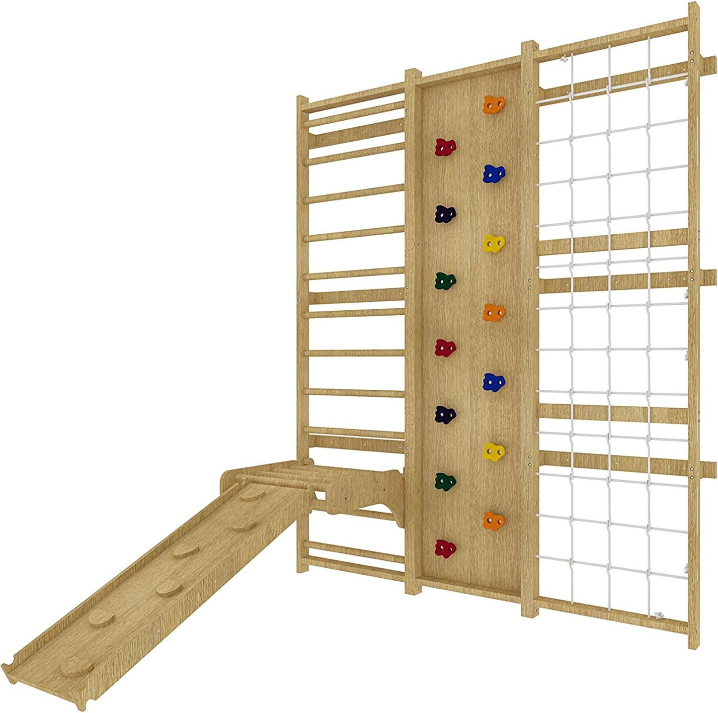 Walnut 9-in-1 Swedish Ladder Wall Gym | Indoor Wooden Climber & Activity Set for Kids - Chickadees Wooden Toys