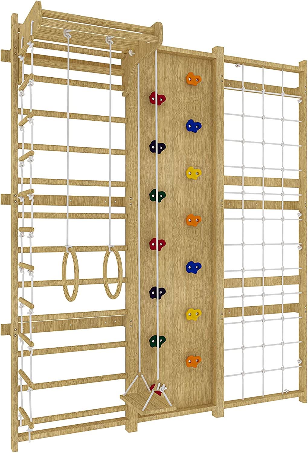 Walnut 9-in-1 Swedish Ladder Wall Gym | Indoor Wooden Climber & Activity Set for Kids - Chickadees Wooden Toys