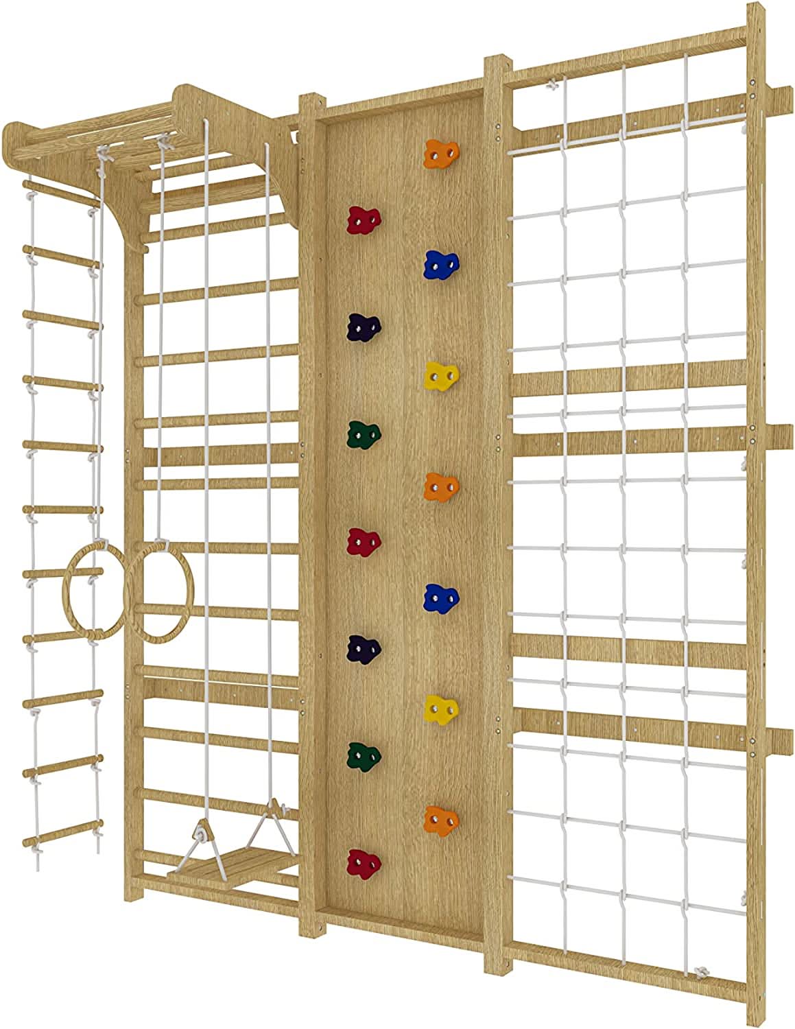 Walnut 9-in-1 Swedish Ladder Wall Gym | Indoor Wooden Climber & Activity Set for Kids - Chickadees Wooden Toys