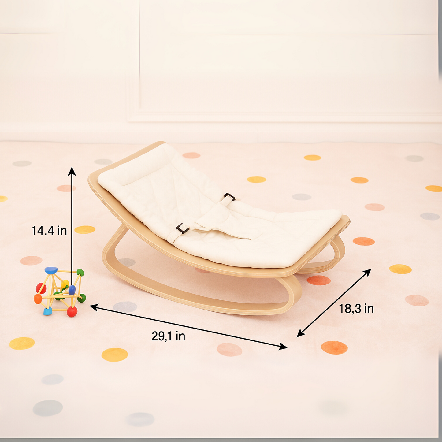Avenlur Nest Wooden Baby Rocker – Natural Infant Lounger with Soft Padded Seat - Chickadees Wooden Toys