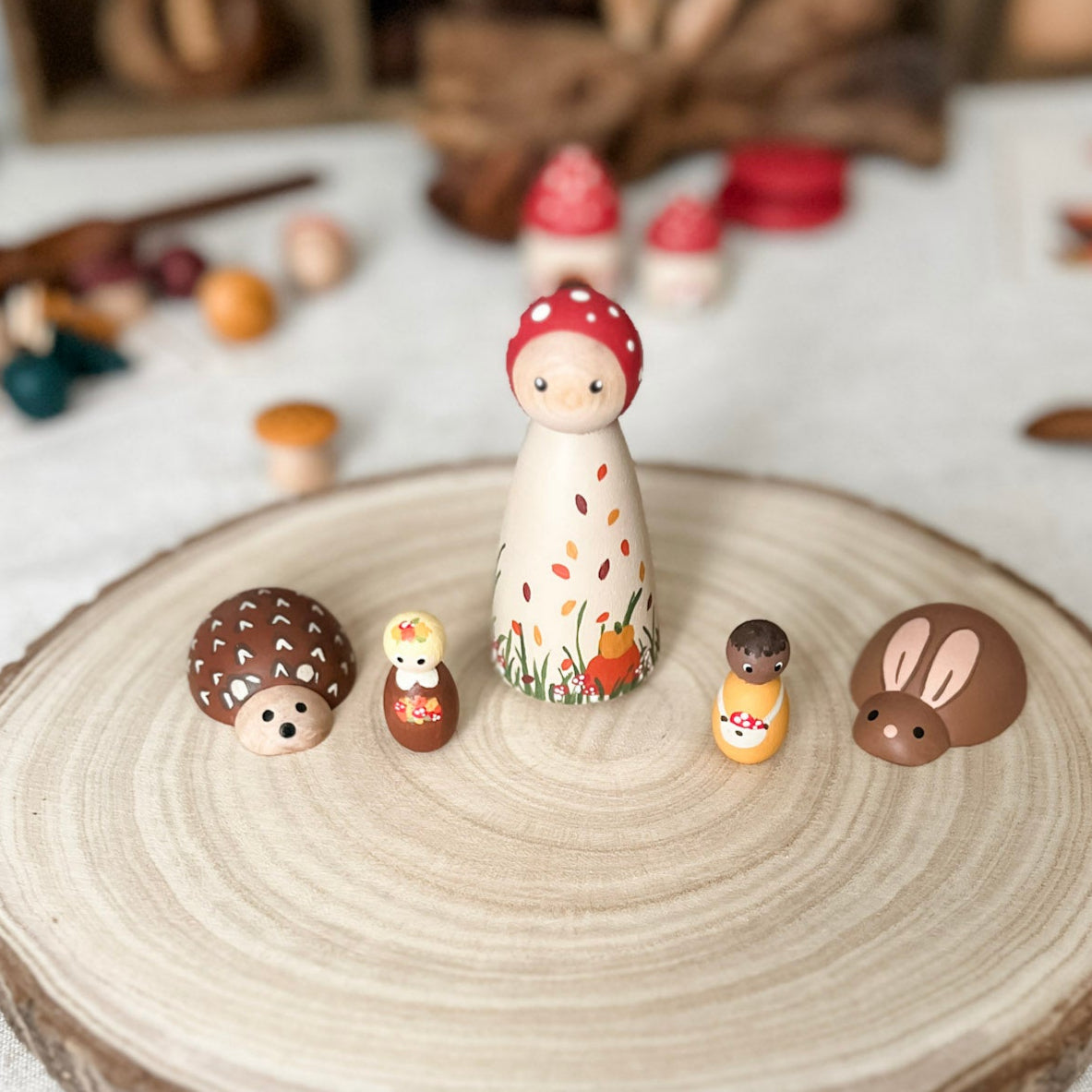 Mother Autumn, Woodland Friends, and Baby Peg Dolls