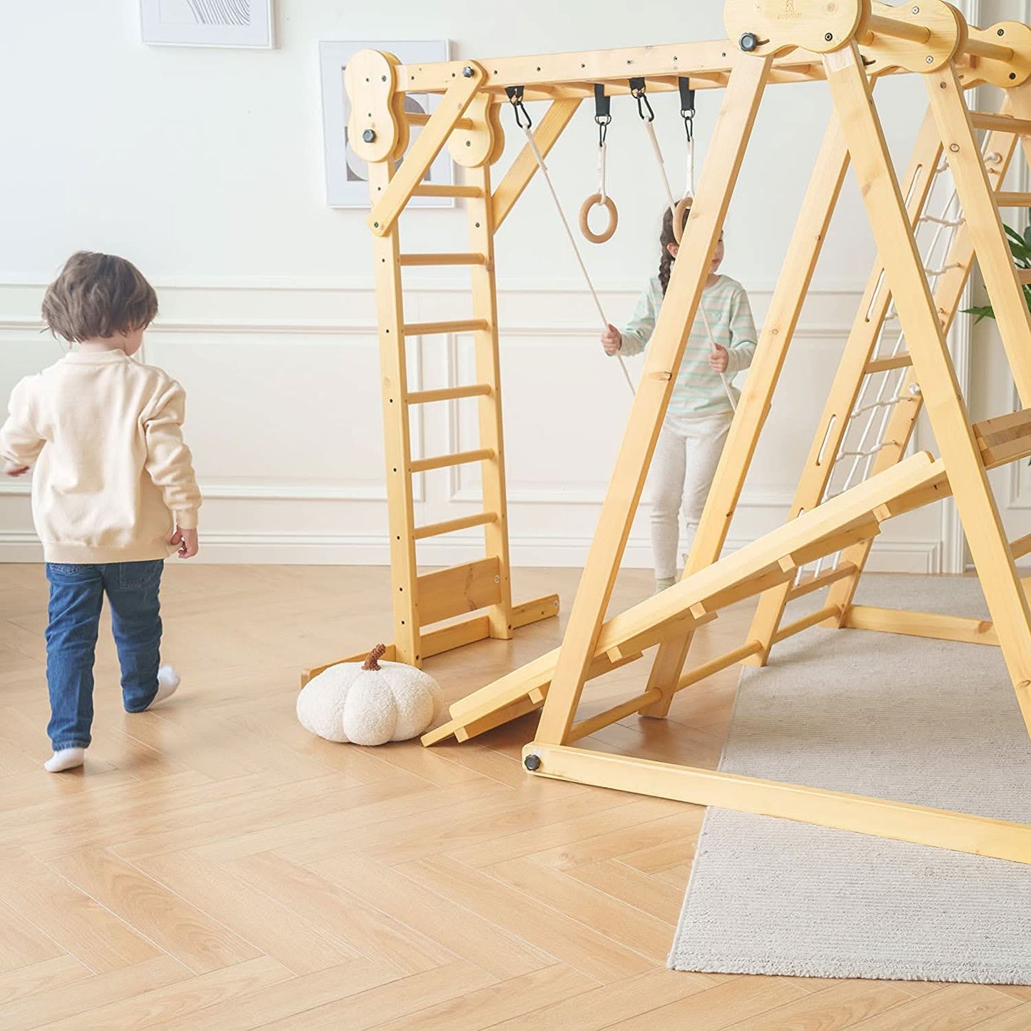 Chestnut 8-in-1 Jungle Gym for Toddlers | Indoor & Outdoor Wooden Playset - Chickadees Wooden Toys