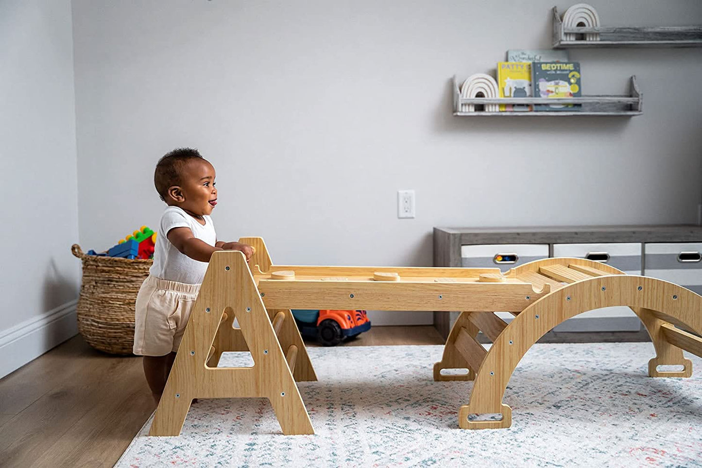 Maple - Wood Small Triangle Climbing Set with Ladder Slide and Rocker - Chickadees Wooden Toys
