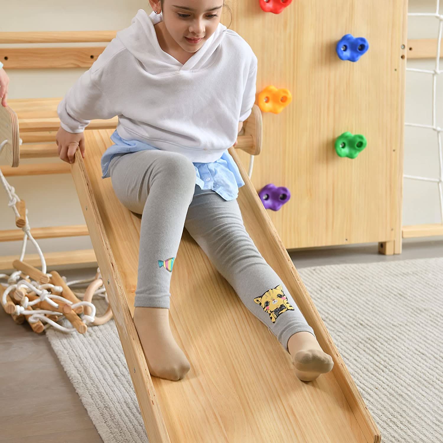 Walnut 9-in-1 Swedish Ladder Wall Gym | Indoor Wooden Climber & Activity Set for Kids - Chickadees Wooden Toys