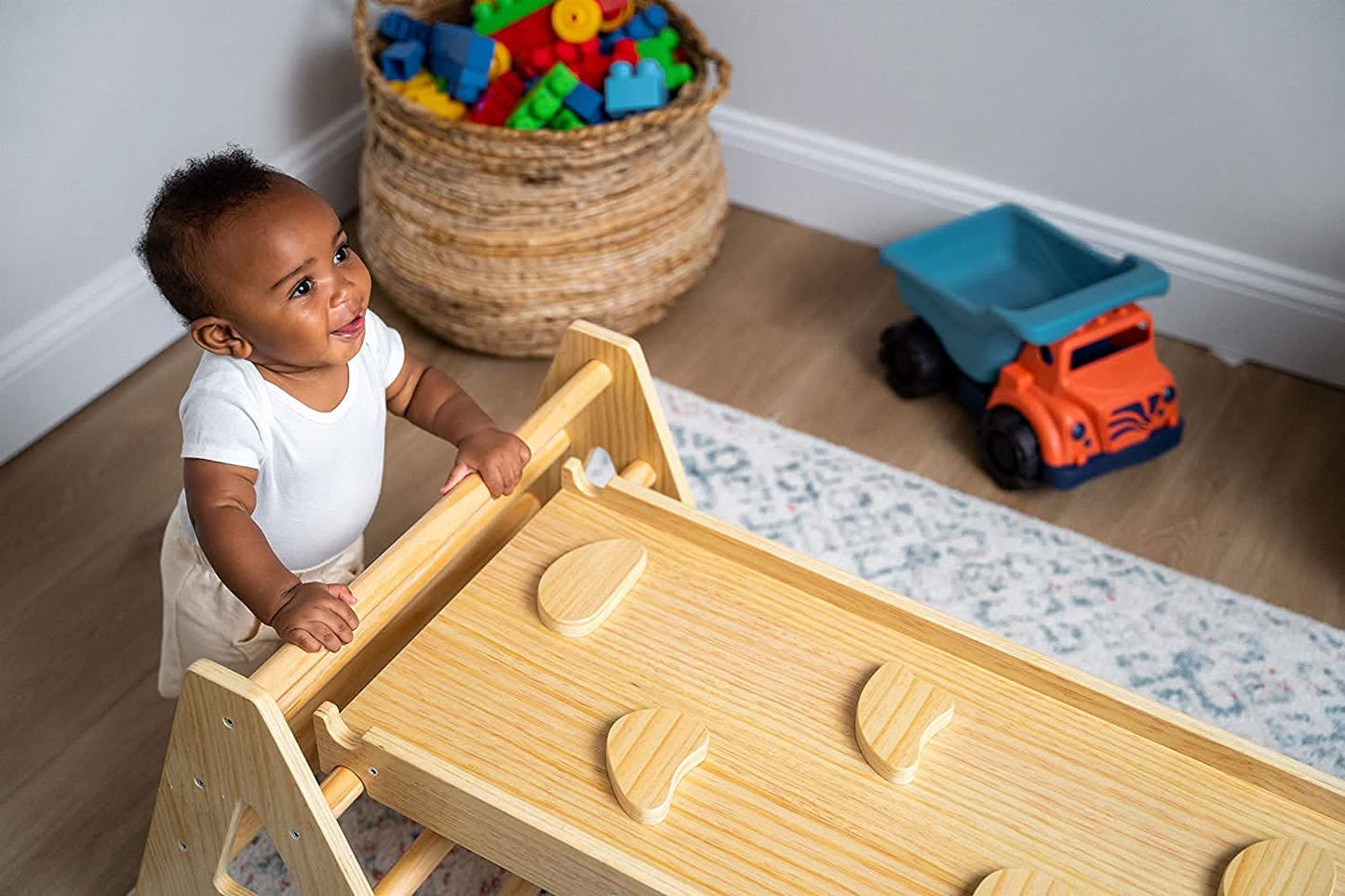 Maple - Wood Small Triangle Climbing Set with Ladder Slide and Rocker - Chickadees Wooden Toys