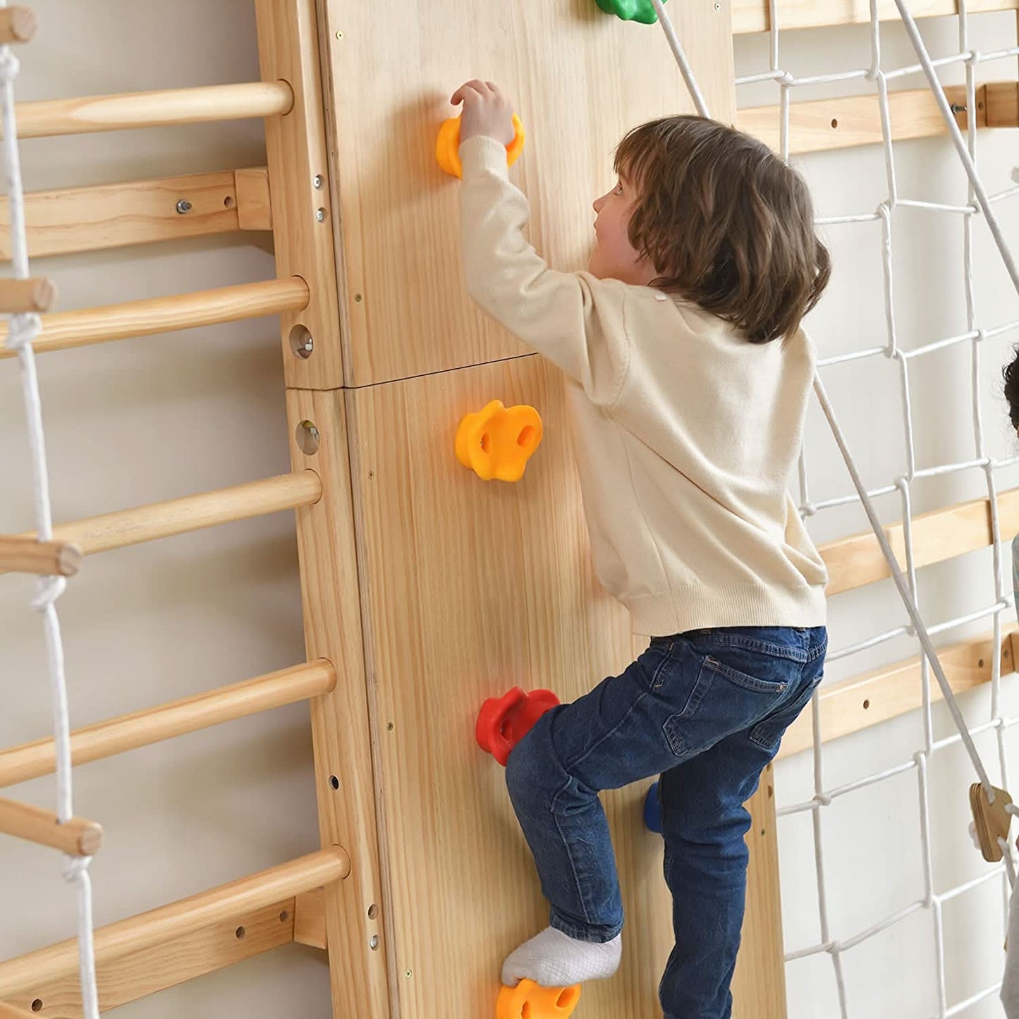 Walnut 9-in-1 Swedish Ladder Wall Gym | Indoor Wooden Climber & Activity Set for Kids - Chickadees Wooden Toys