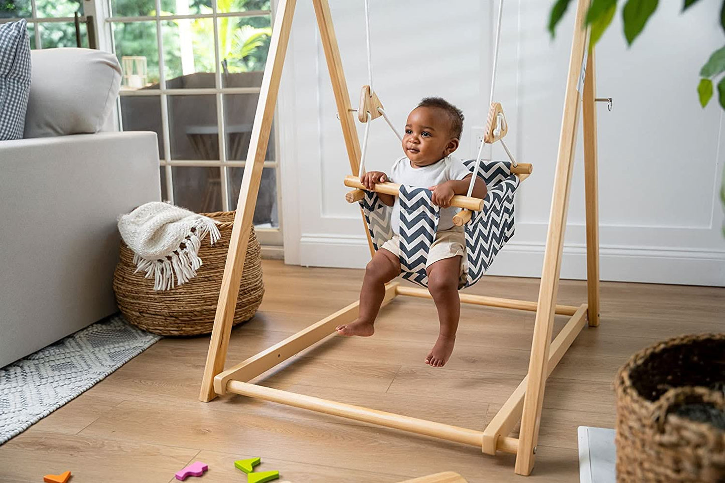 Spruce - Baby and Toddler Foldable Wooden Swing Set - Chickadees Wooden Toys