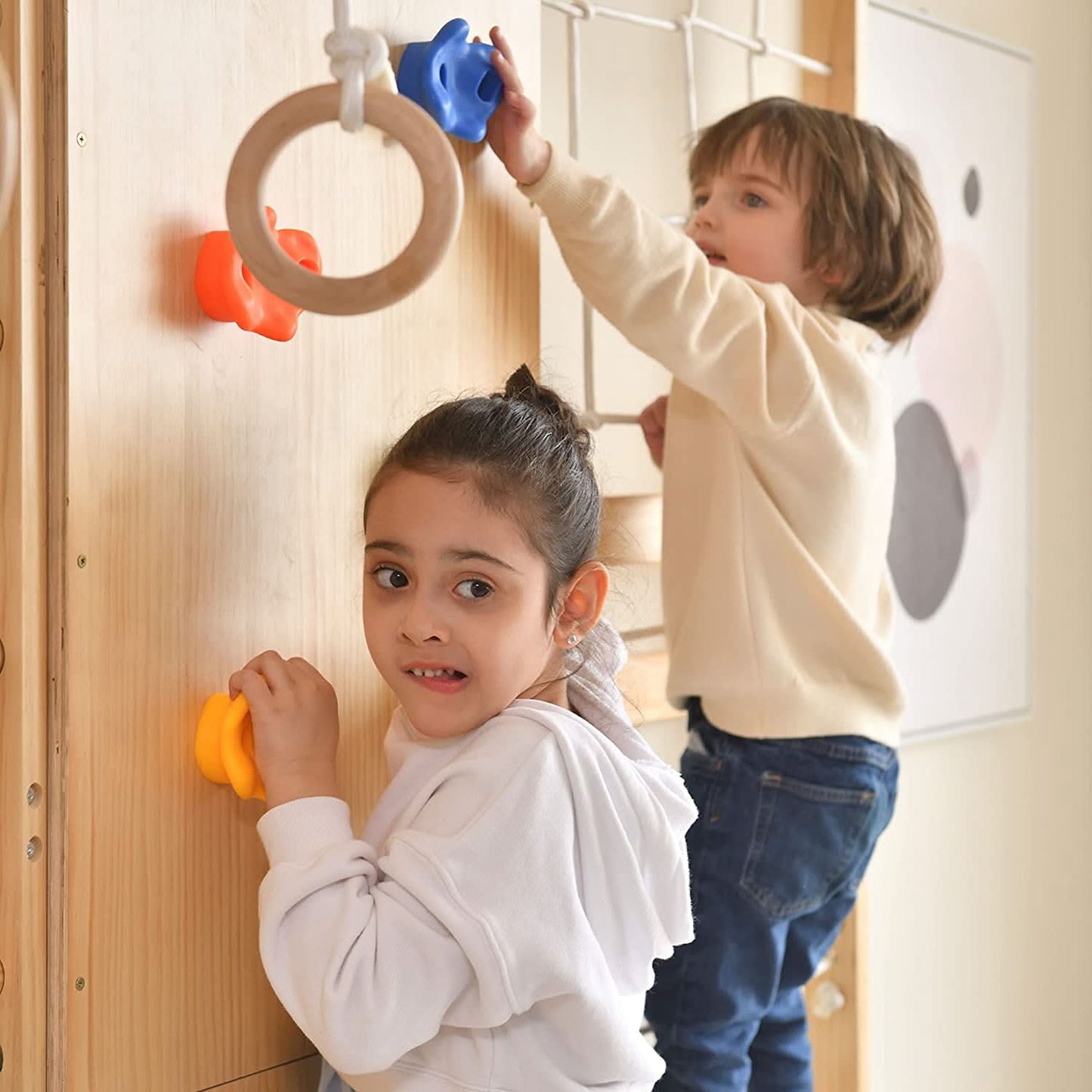 Walnut 9-in-1 Swedish Ladder Wall Gym | Indoor Wooden Climber & Activity Set for Kids - Chickadees Wooden Toys