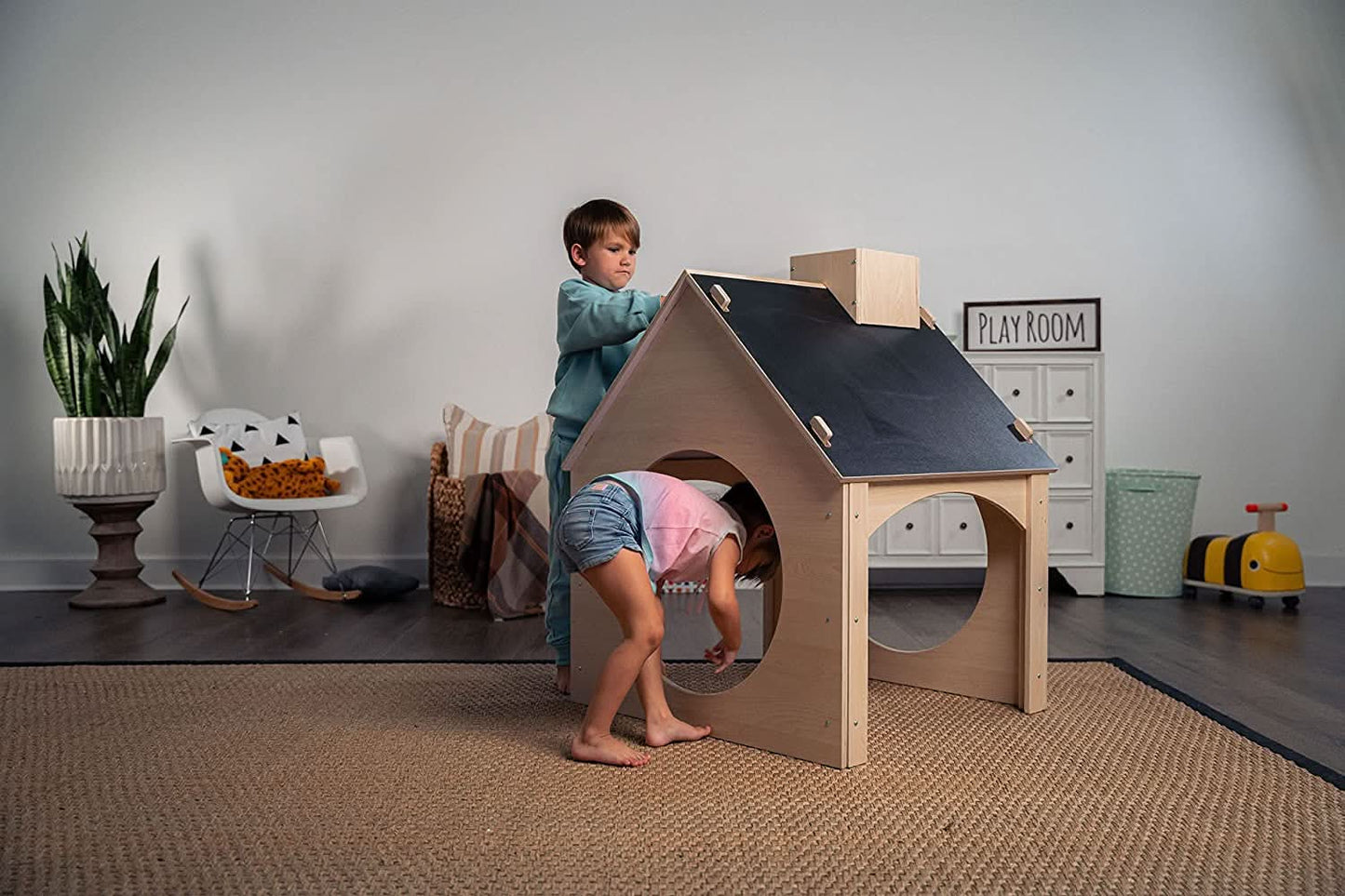 Evergreen- Children's Playhouse with Chalkboard Roof - Chickadees Wooden Toys