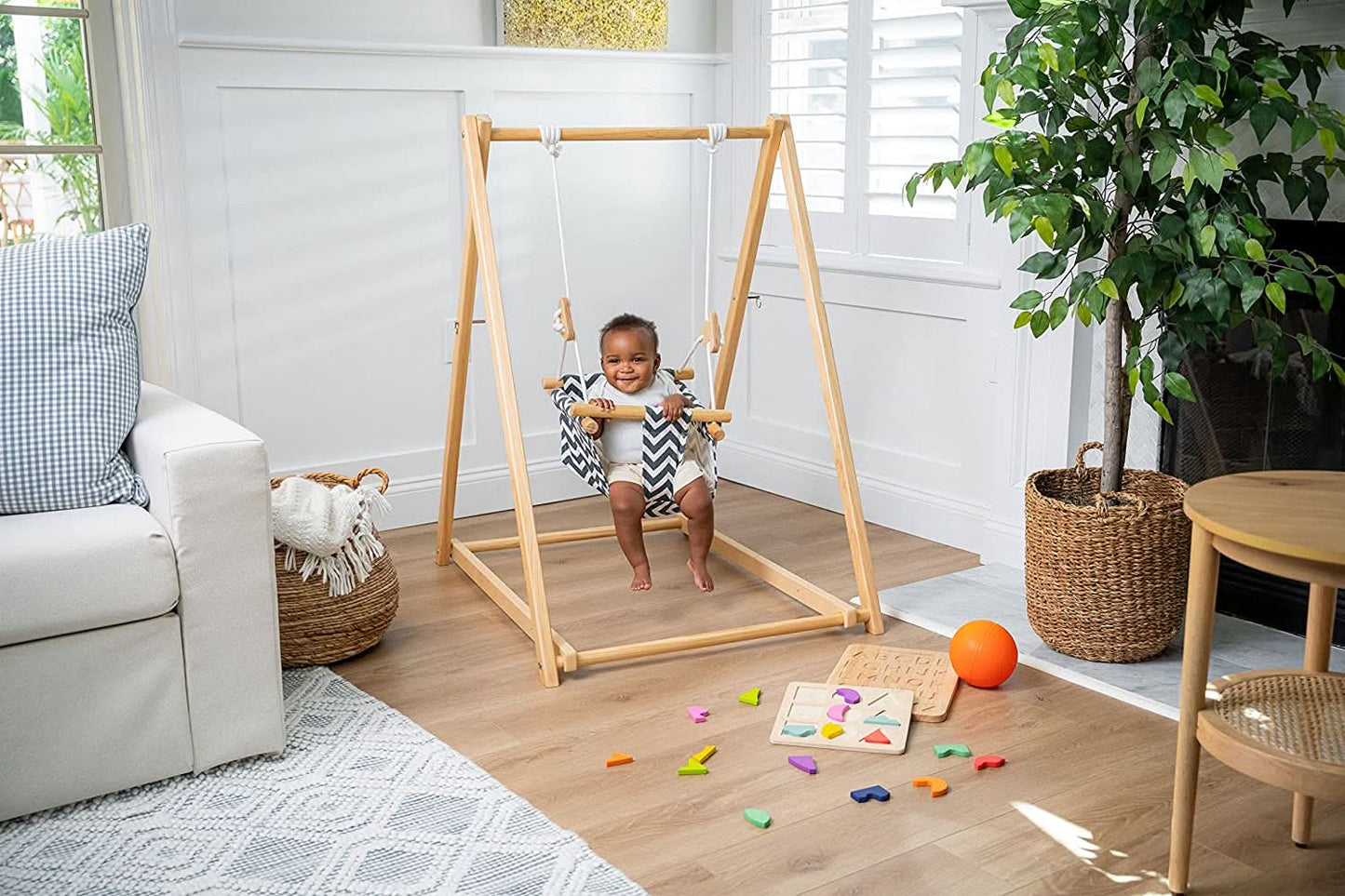 Spruce - Baby and Toddler Foldable Wooden Swing Set - Chickadees Wooden Toys
