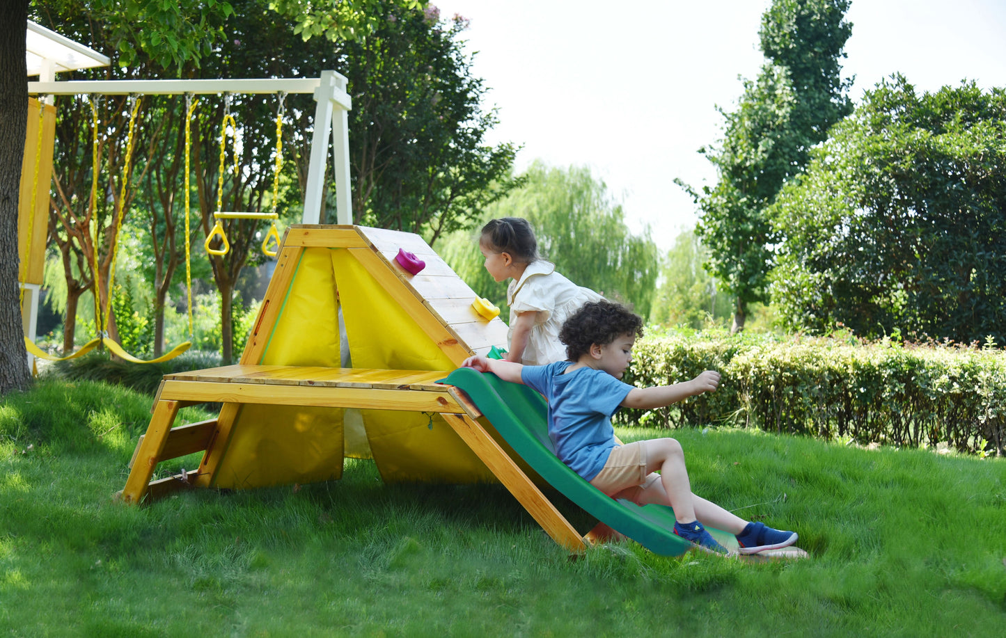 Palm - 5-in-1 Outdoor and Indoor Playground Playset - Chickadees Wooden Toys