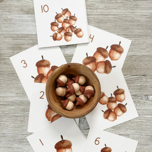 Acorn Counting - 1-10 Counting Cards & Acorns - Chickadees Wooden Toys