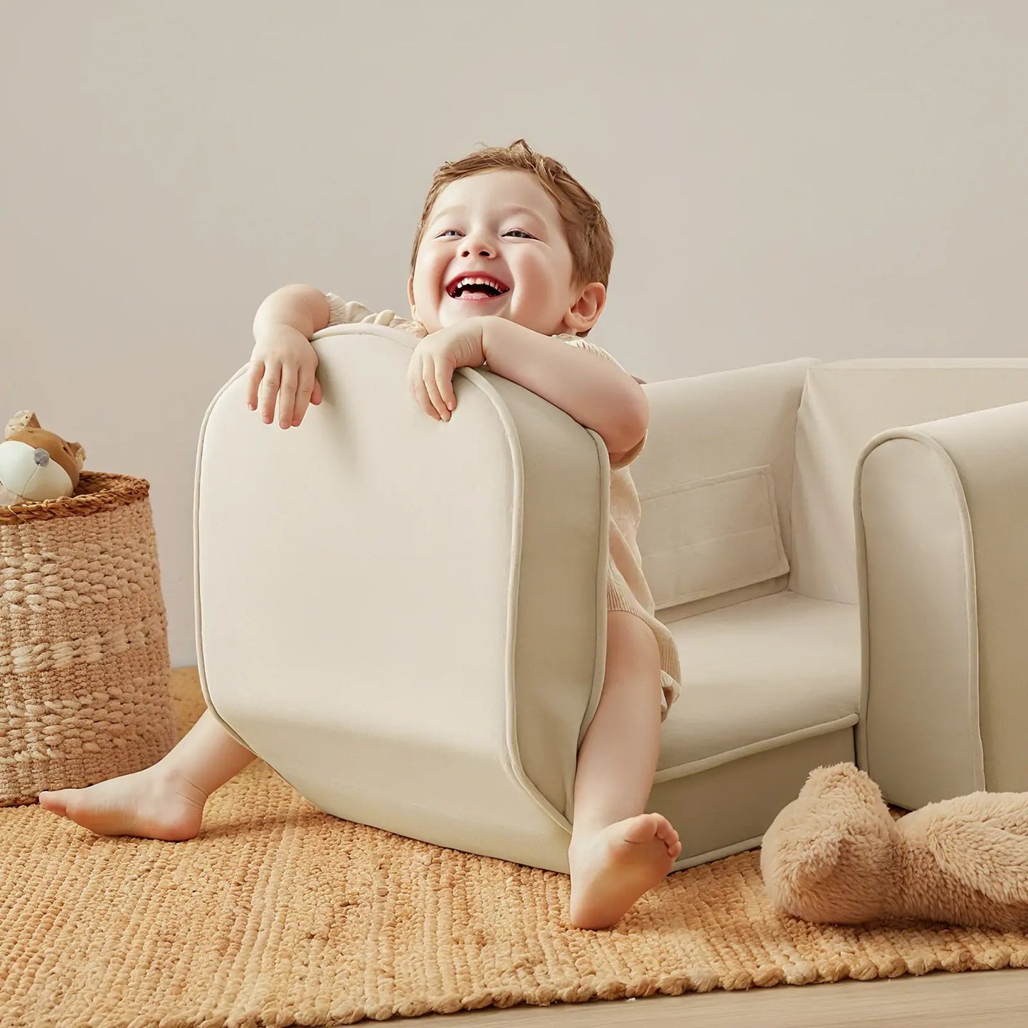 Tiny Land® GentleSnug Kid Chair - Beige White - Chickadees Wooden Toys
