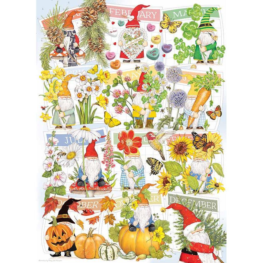 A Happy Gnome Life 1000 Piece Jigsaw Puzzle Cobble Hill - Chickadees Wooden Toys