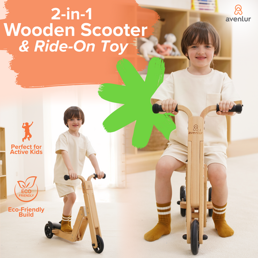 Juneberry 2-in-1 Wooden Scooter & Ride-On Toy for Toddlers - Chickadees Wooden Toys