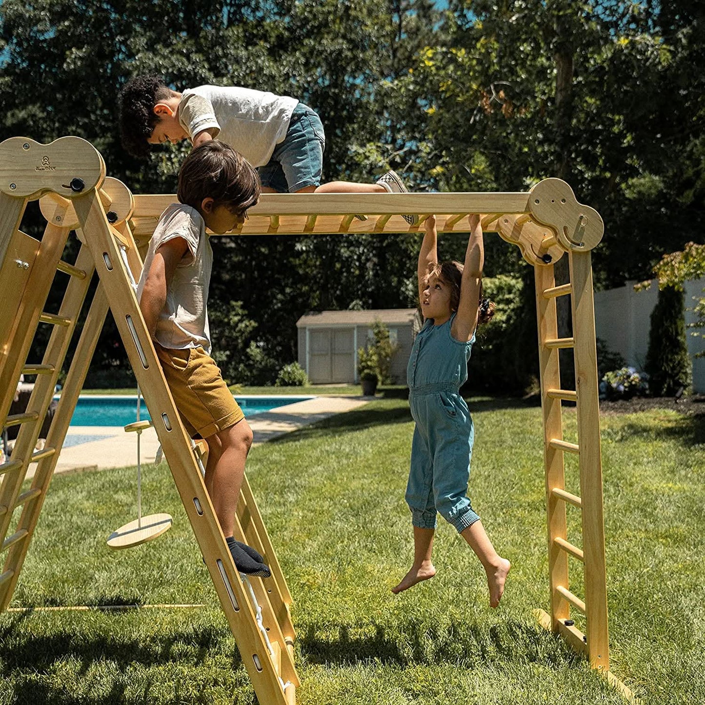 Chestnut 8-in-1 Jungle Gym for Toddlers | Indoor & Outdoor Wooden Playset - Chickadees Wooden Toys