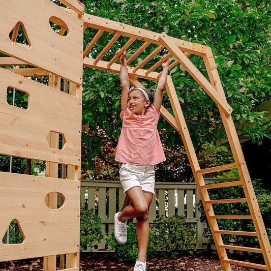 Avenlur Hawthorn XL Wooden Outdoor Playset – Slide, Swing, Climbing Wall & Monkey Bars | Backyard Playground Set for Kids - Chickadees Wooden Toys