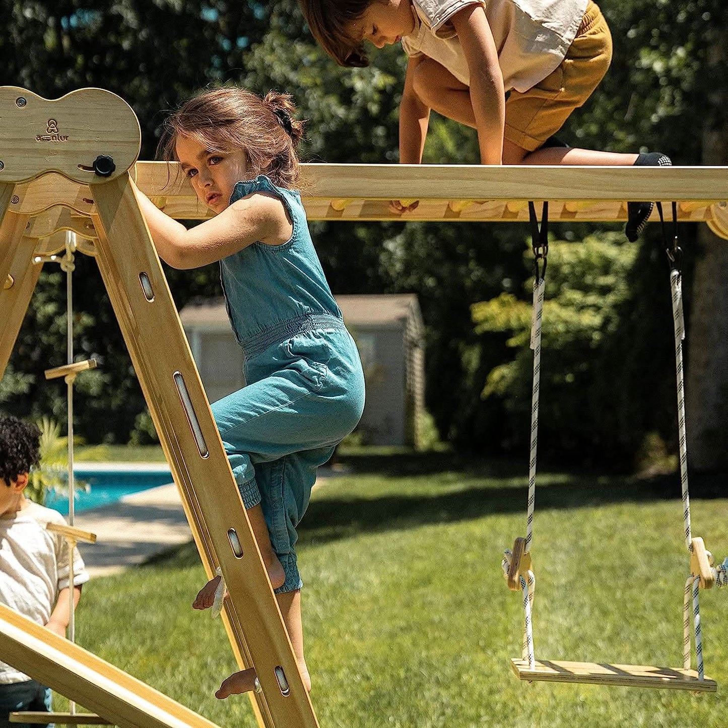 Chestnut 8-in-1 Jungle Gym for Toddlers | Indoor & Outdoor Wooden Playset - Chickadees Wooden Toys