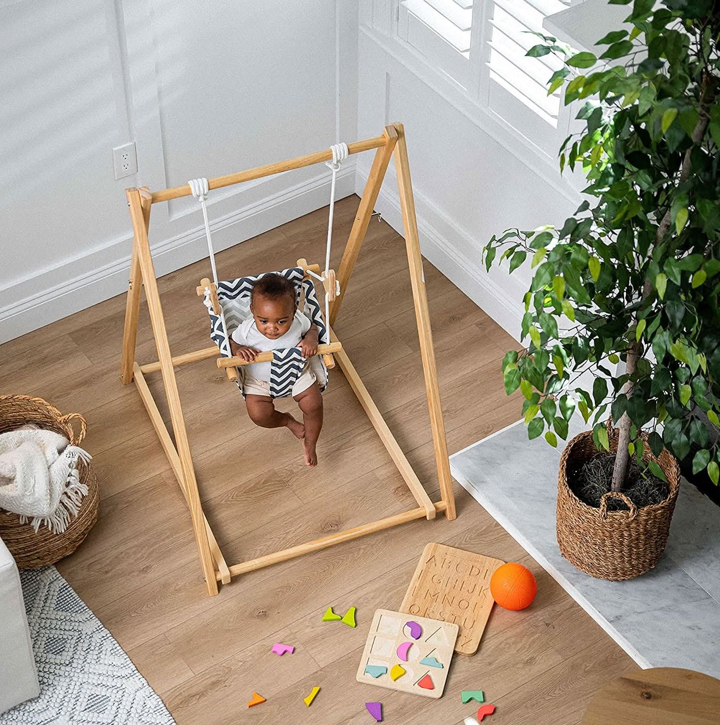 Spruce - Baby and Toddler Foldable Wooden Swing Set - Chickadees Wooden Toys