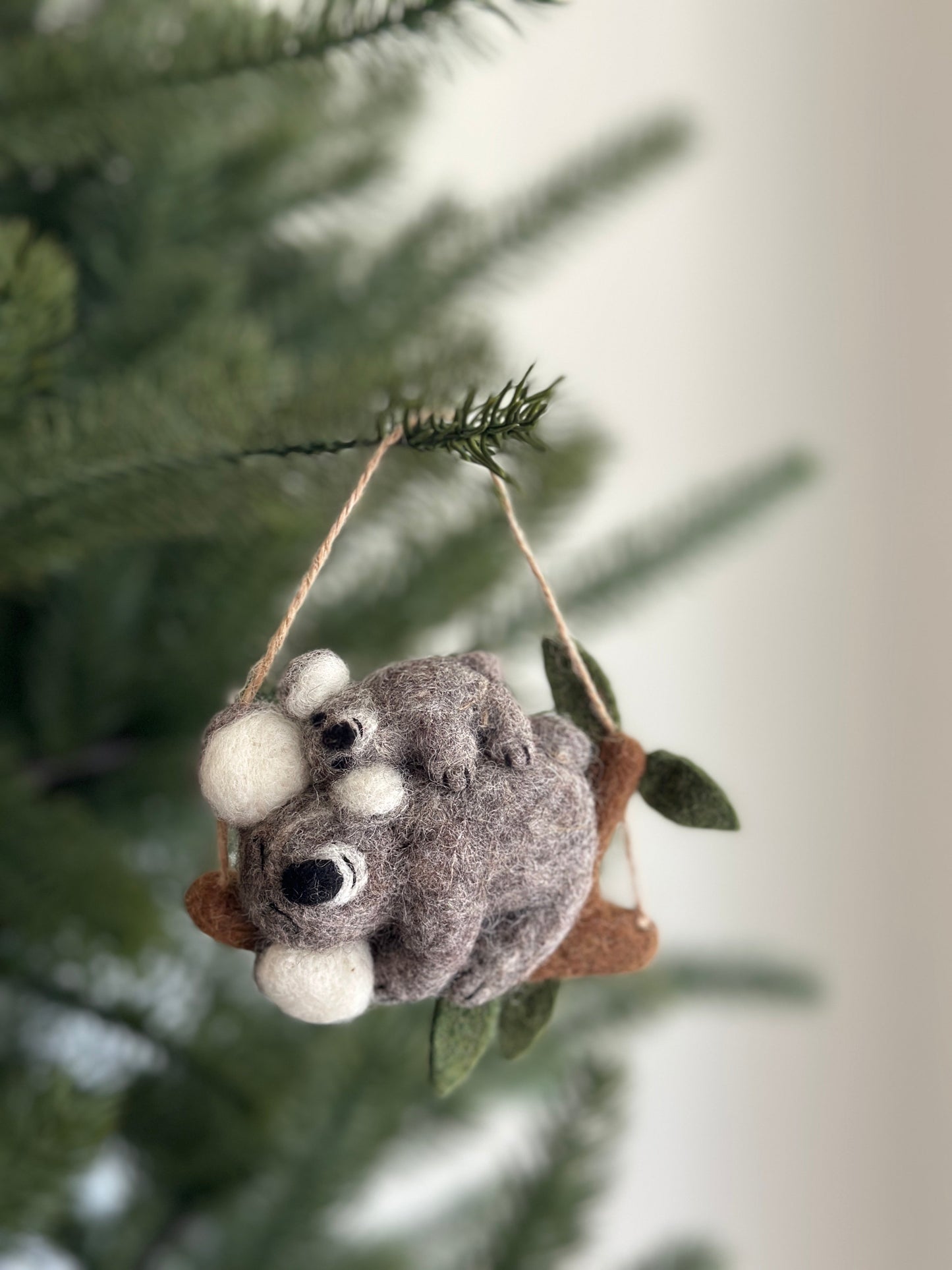 Felt Koala with Baby Ornament - Chickadees Wooden Toys