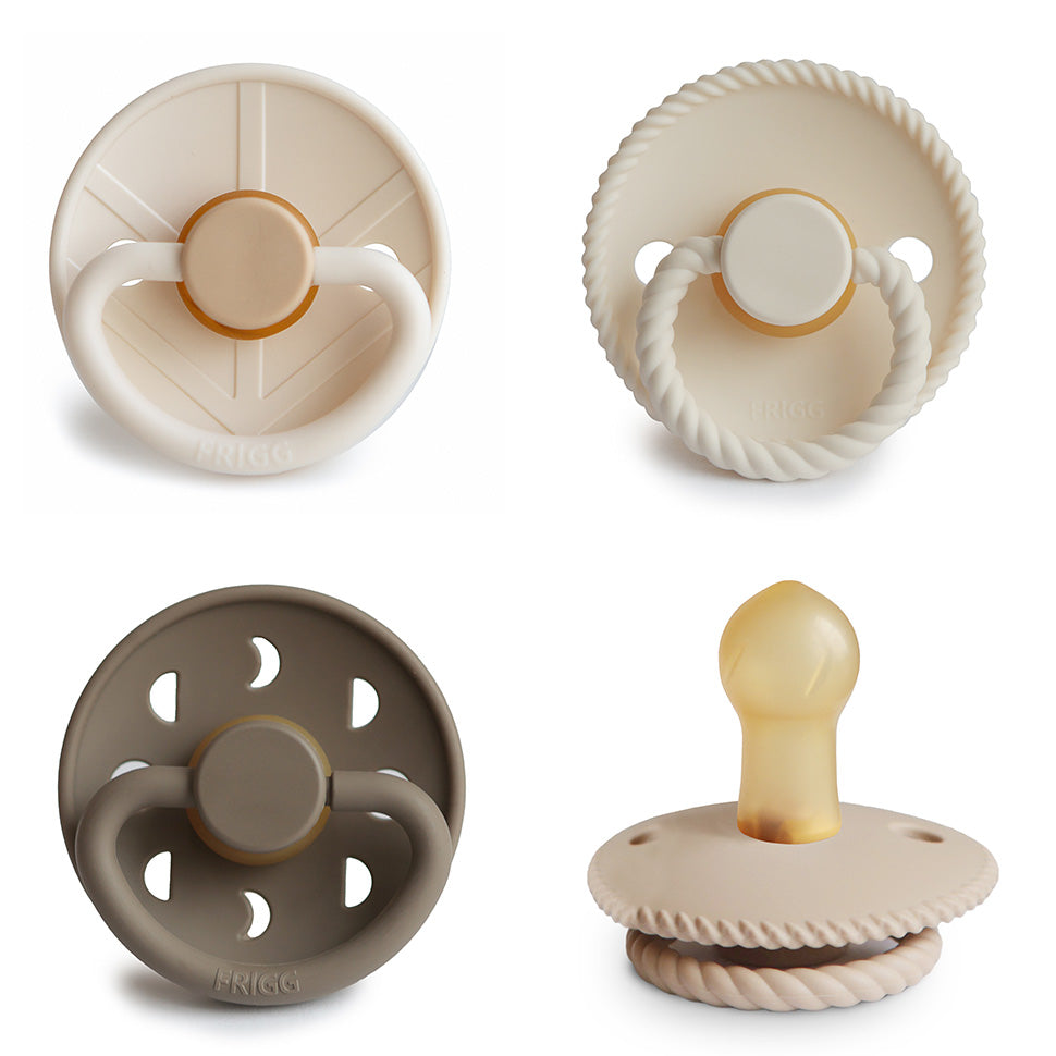 FRIGG Natural Rubber Pacifier 4-Pack - Chickadees Wooden Toys